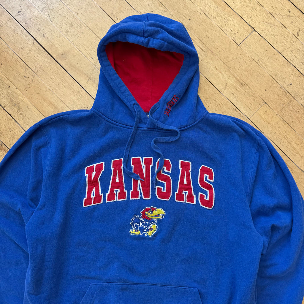 Y2K Kansas Jayhawks SpellOut Hoodie Sz L