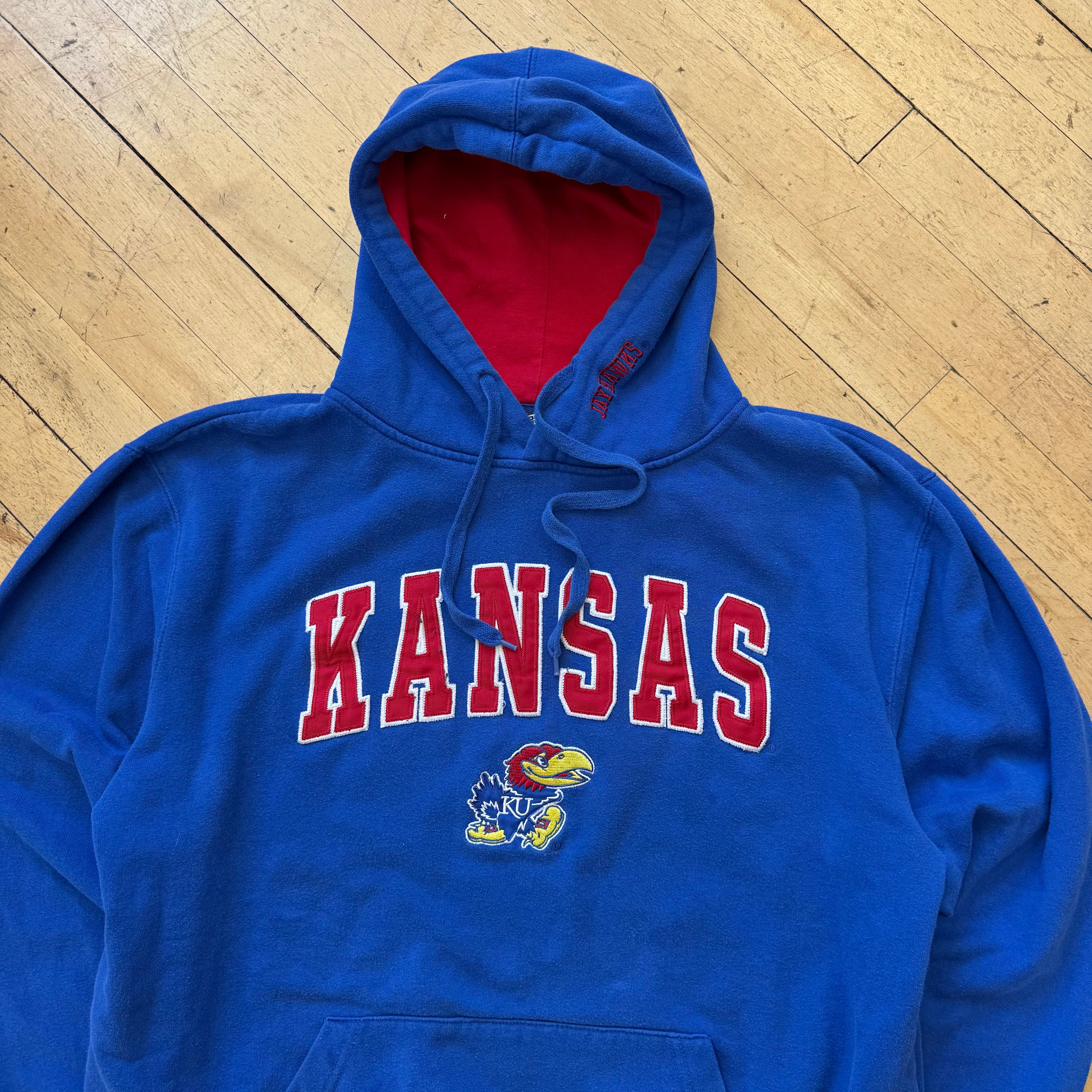 Y2K Kansas Jayhawks SpellOut Hoodie Sz L