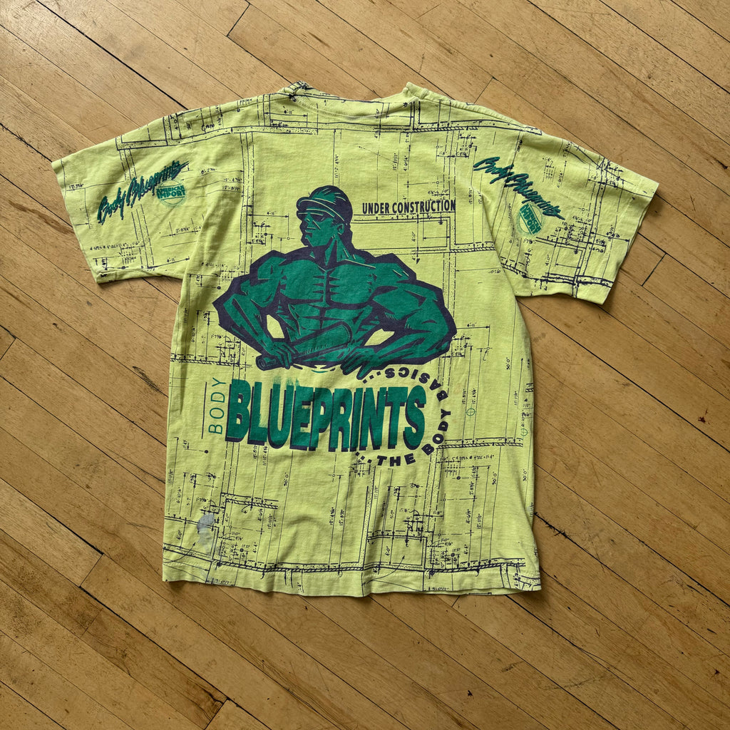 Vintage Body Building Blue Prints AOP T-shirt Sz L