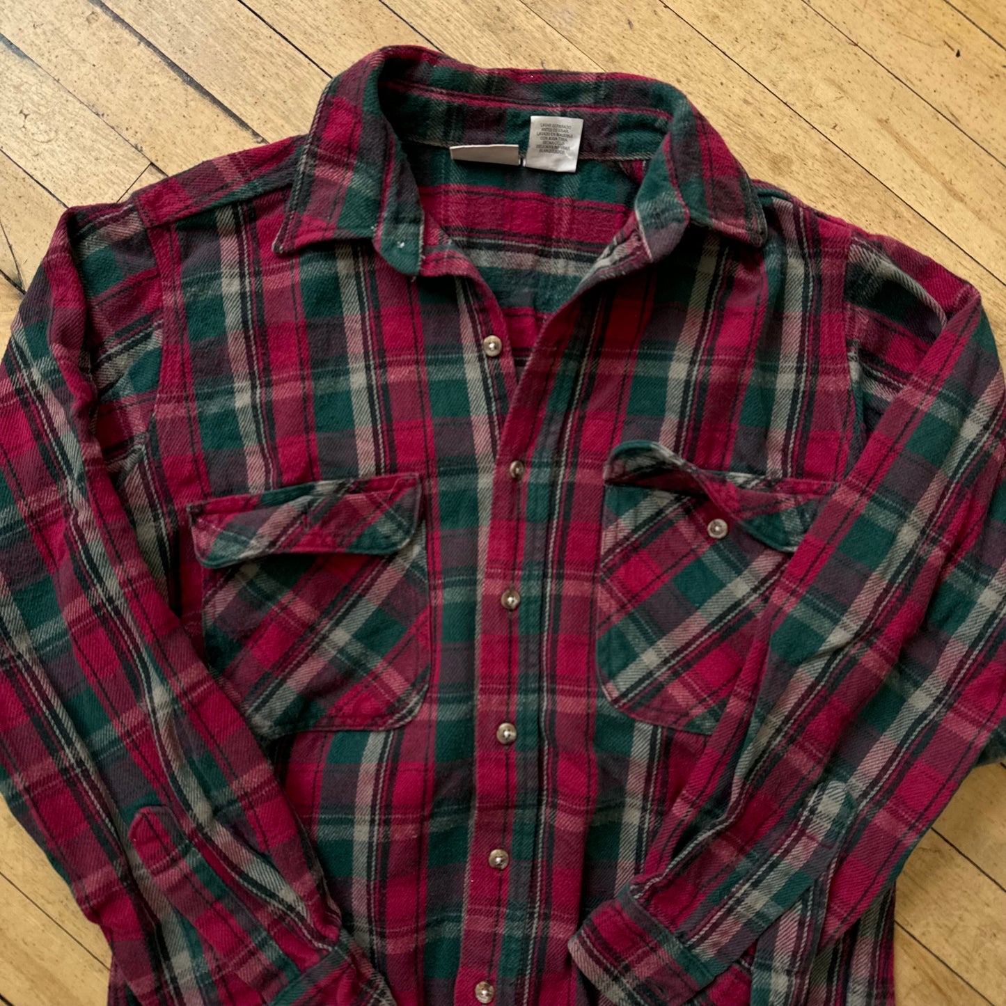 Vintage Plaid Green / Red Flannel Sz M