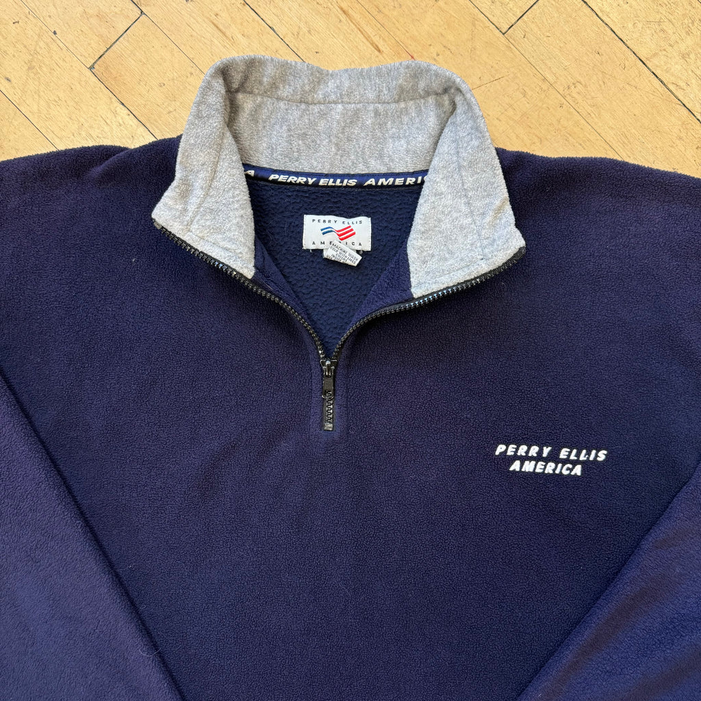Y2K Perry Ellis Quarter Zip Fleece Jacket Sz XL