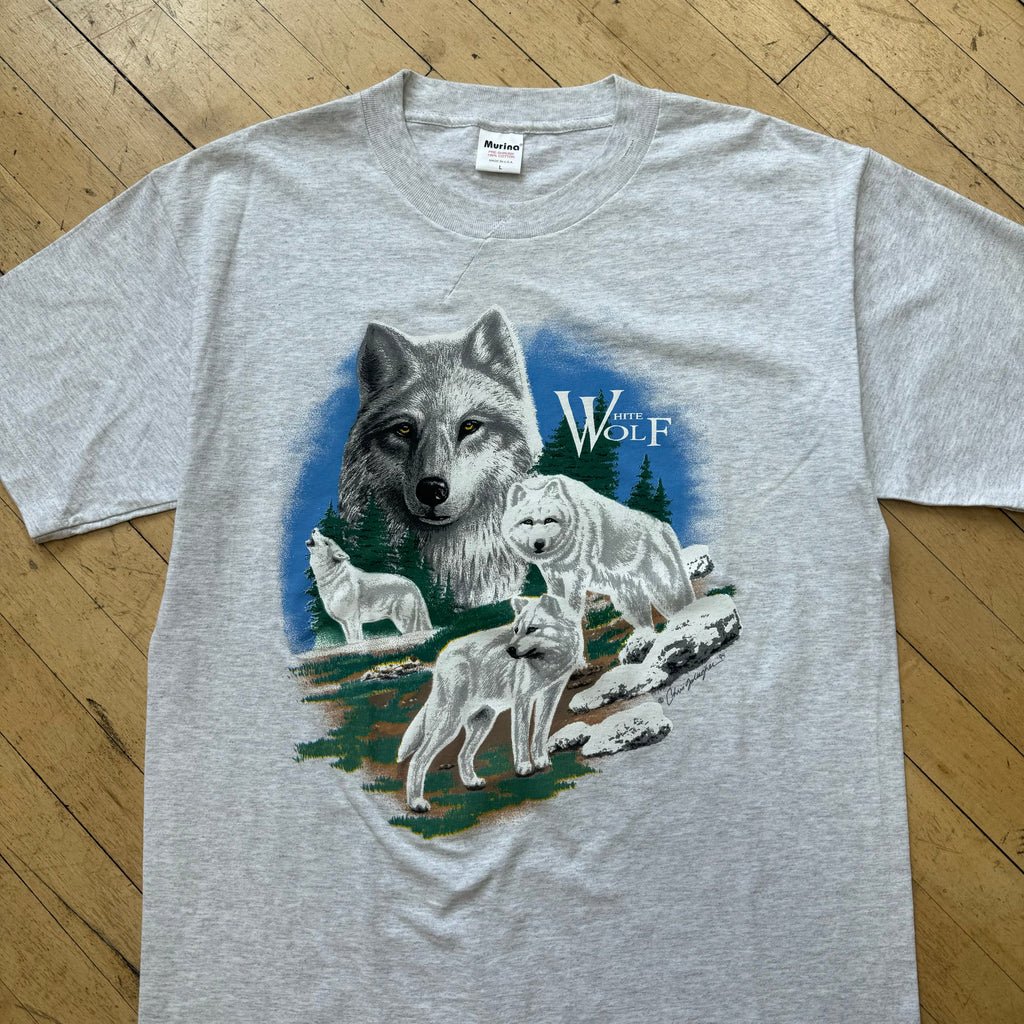 Vintage White Wolf Nature T-shirt Sz L