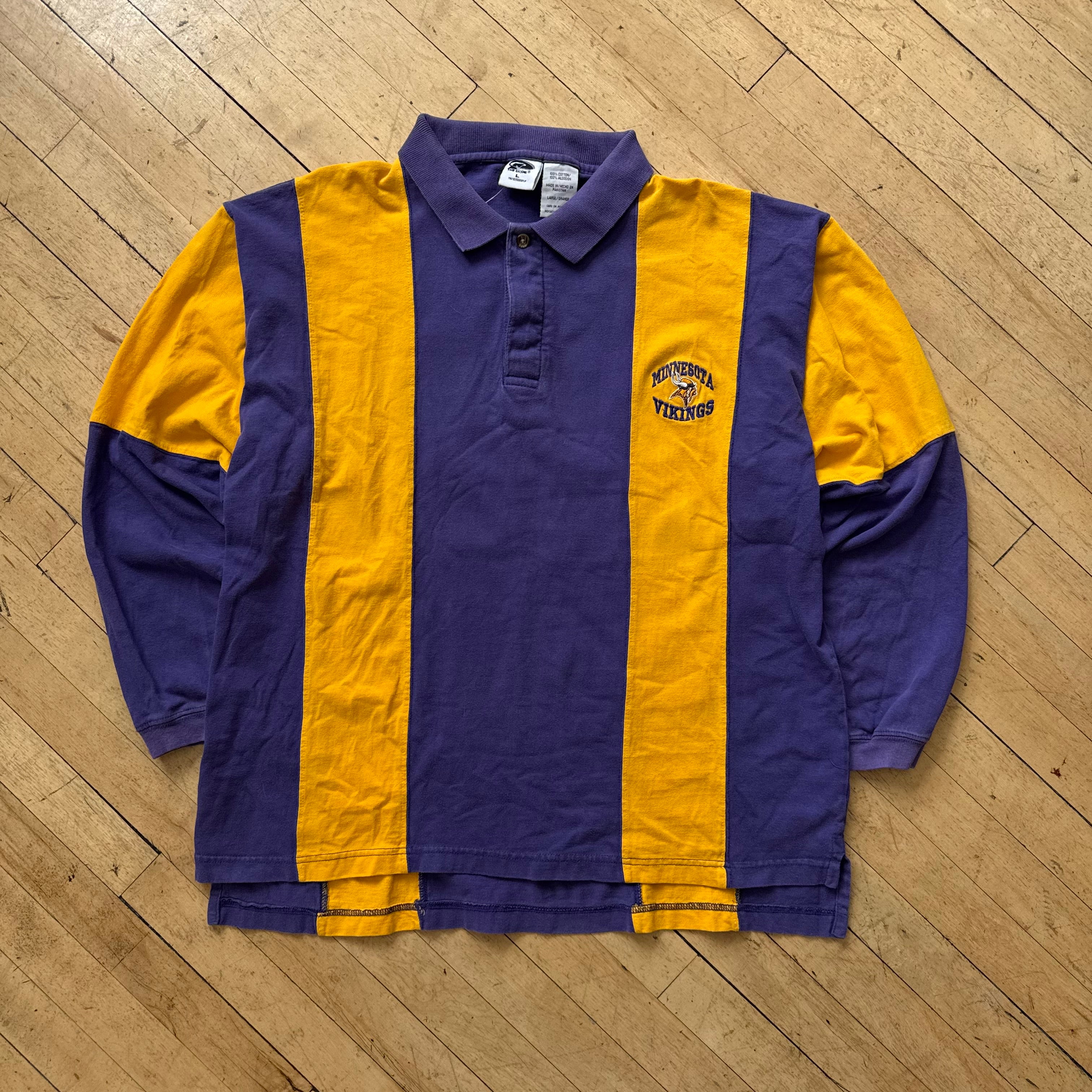 Vintage Minnesota Vikings Long Sleeve Polo T-shirt Sz L