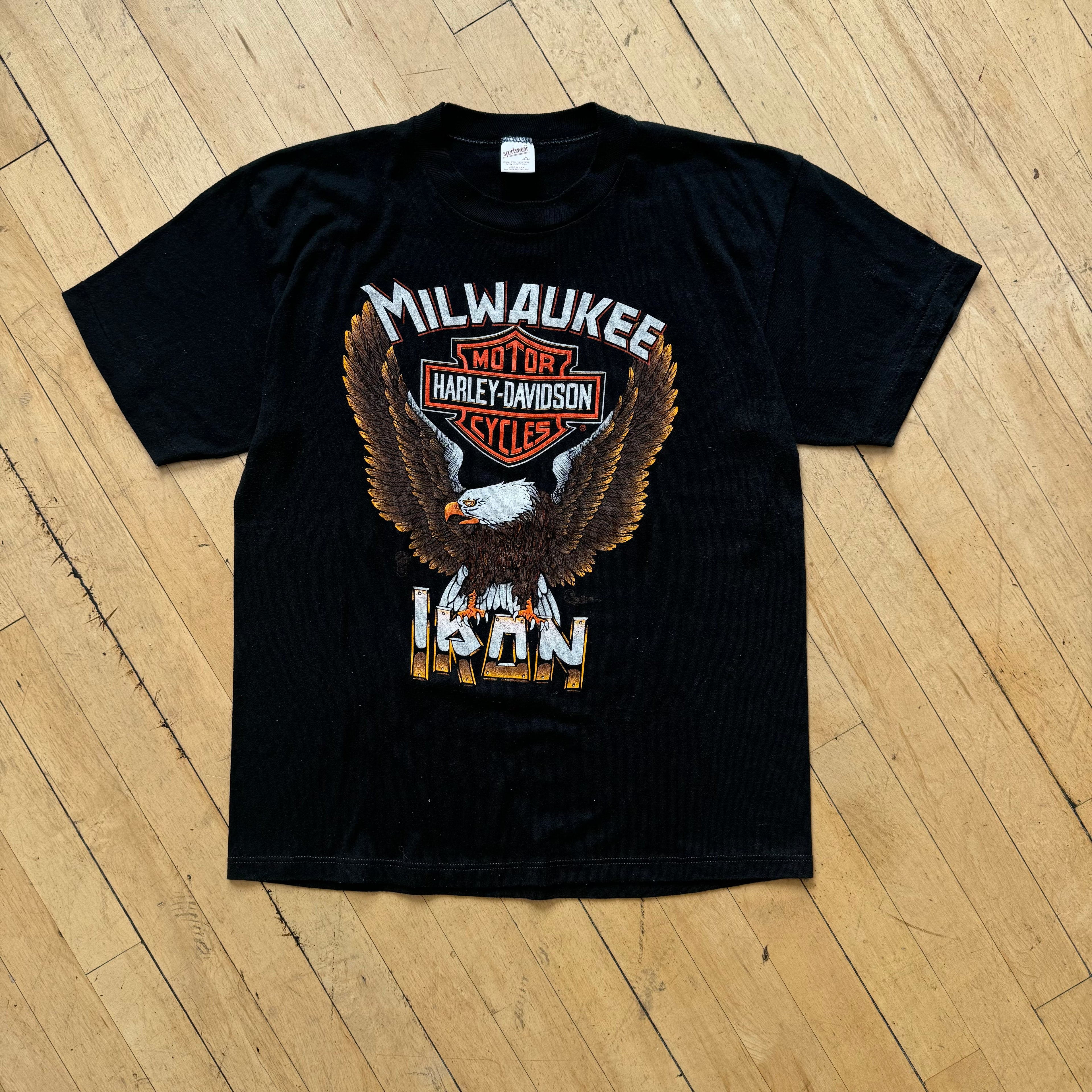 Vintage 80’s Harley Davidson Iron 3D Emblem T-shirt Sz L