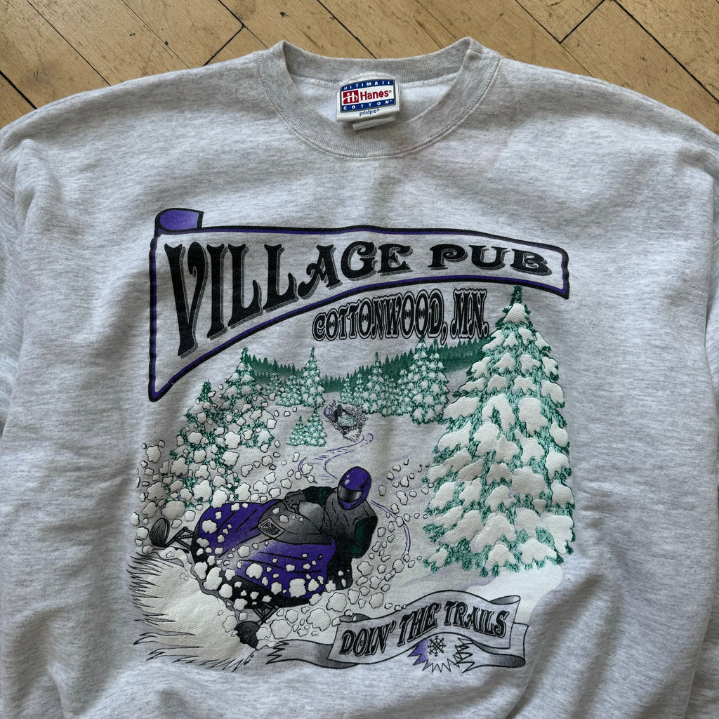 Vintage Village Pub Snowmobile Crewneck Sz L