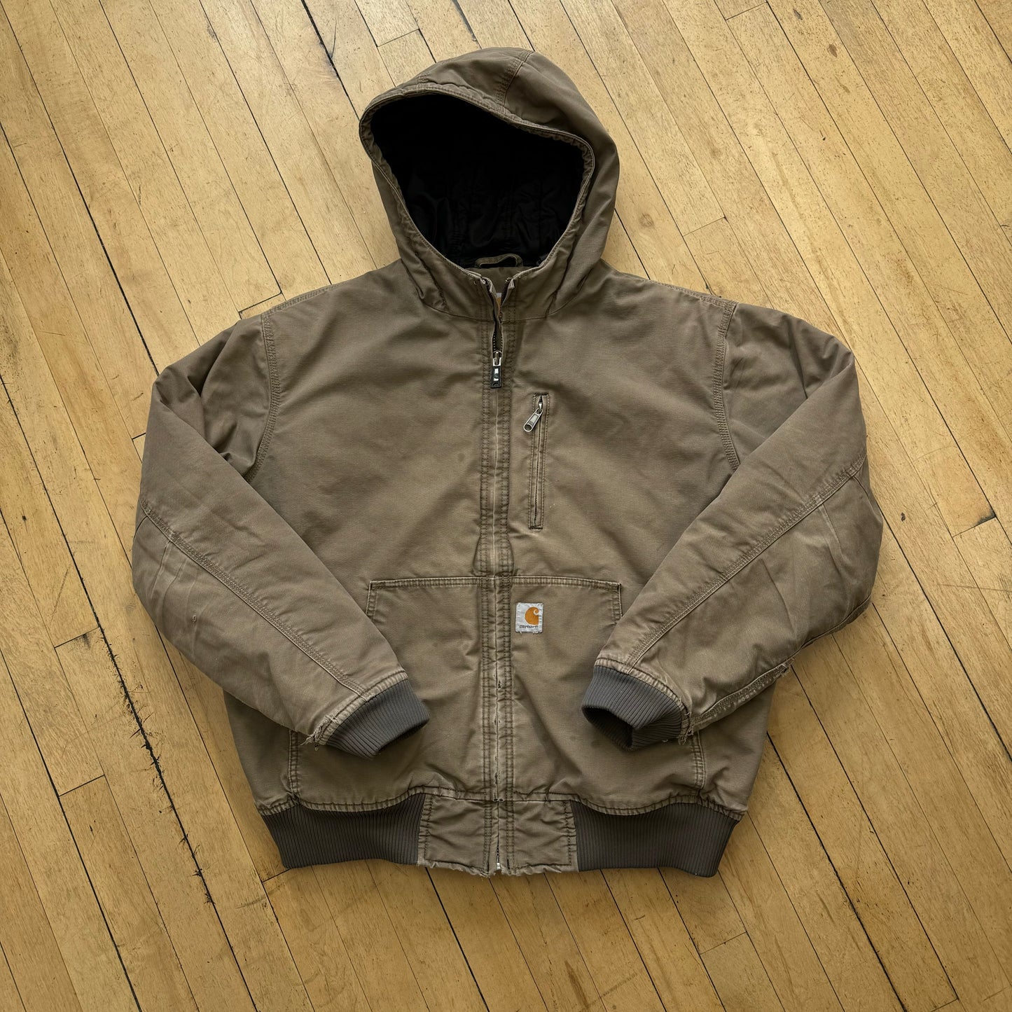 Y2K Tan Thrashed Carhartt Hooded Jacket Sz L