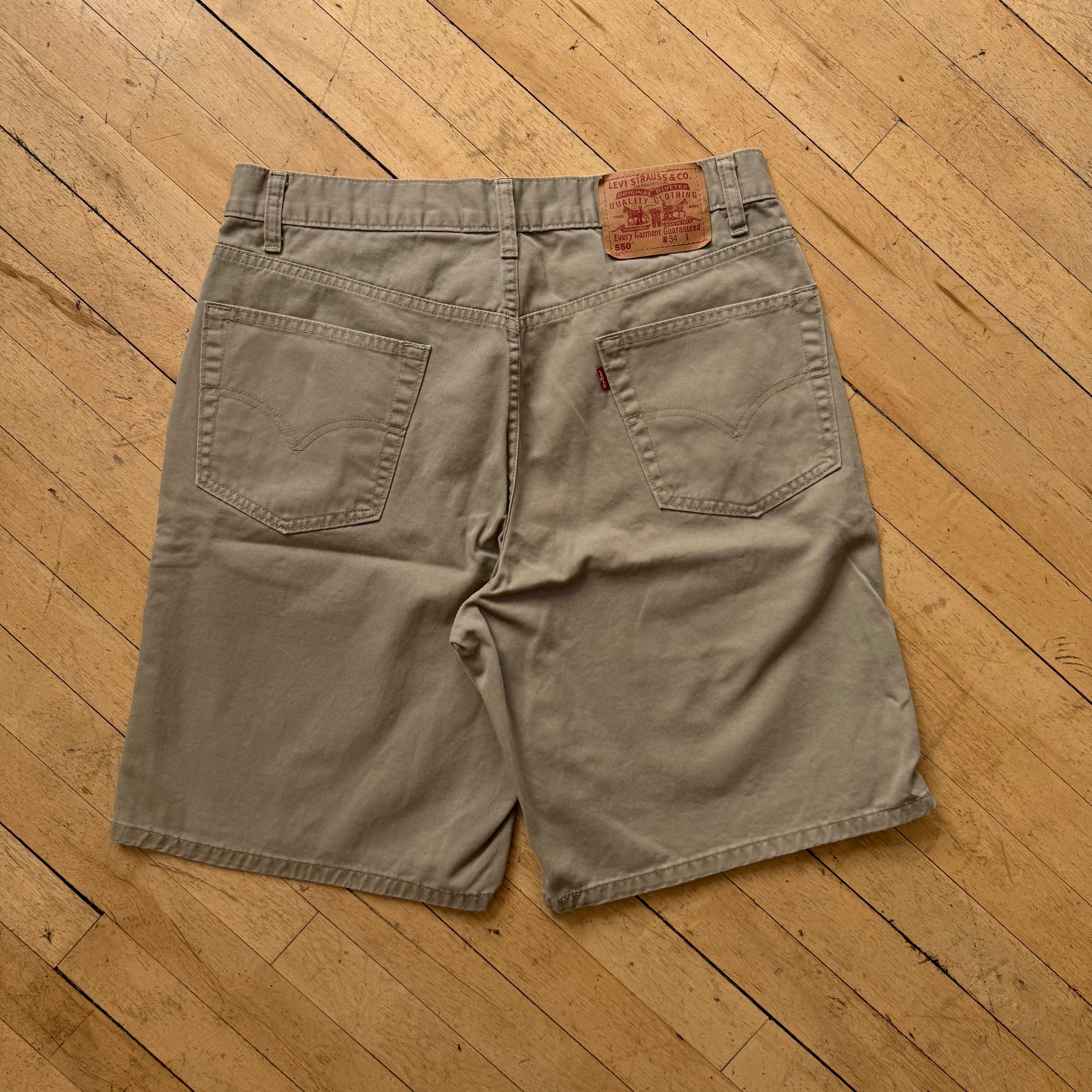 Vintage Levi 550 Khaki Denim Jean Shorts Sz 34