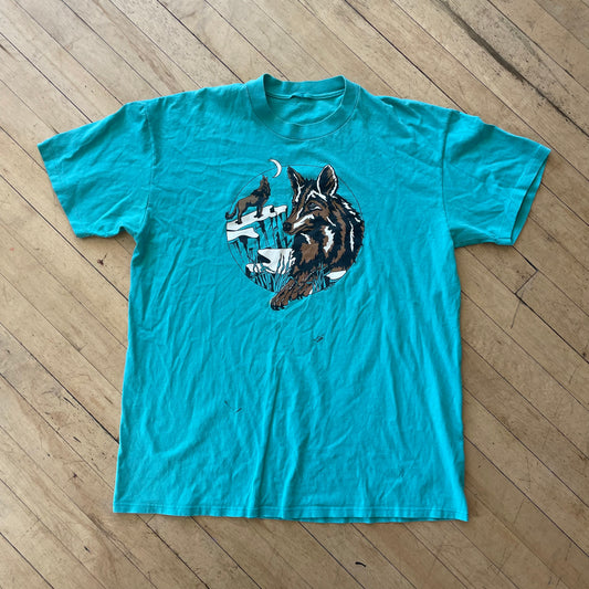 90s Wolf Nature Graphic T-shirt Sz L