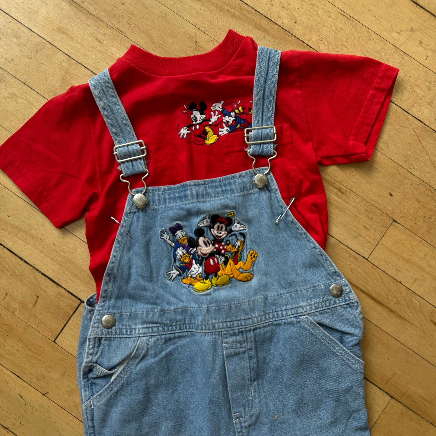 Vintage Mickey Mouse Overalls & Tee Outfit Sz 4T