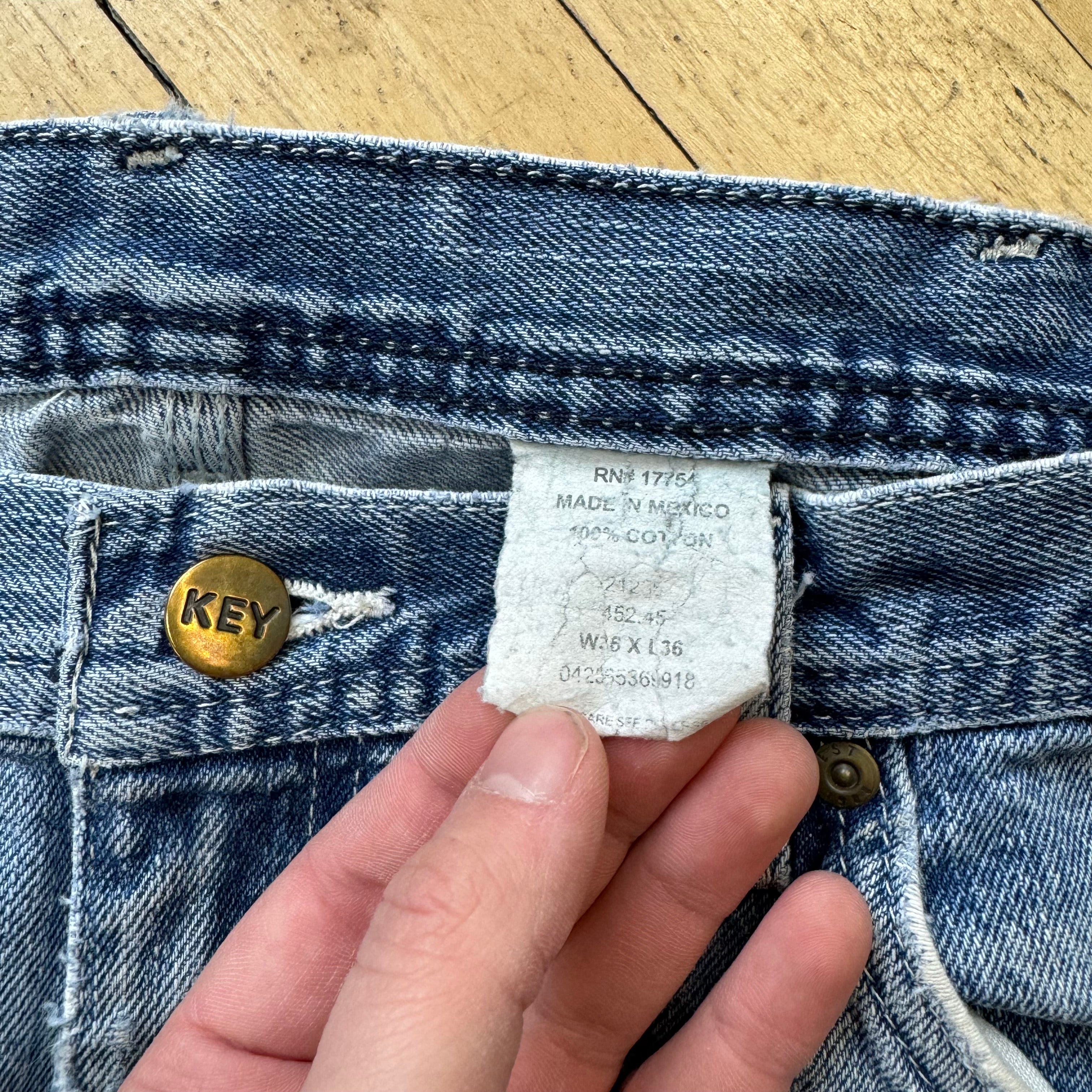 Vintage Thrashed Key Denim Jeans Sz 36x36