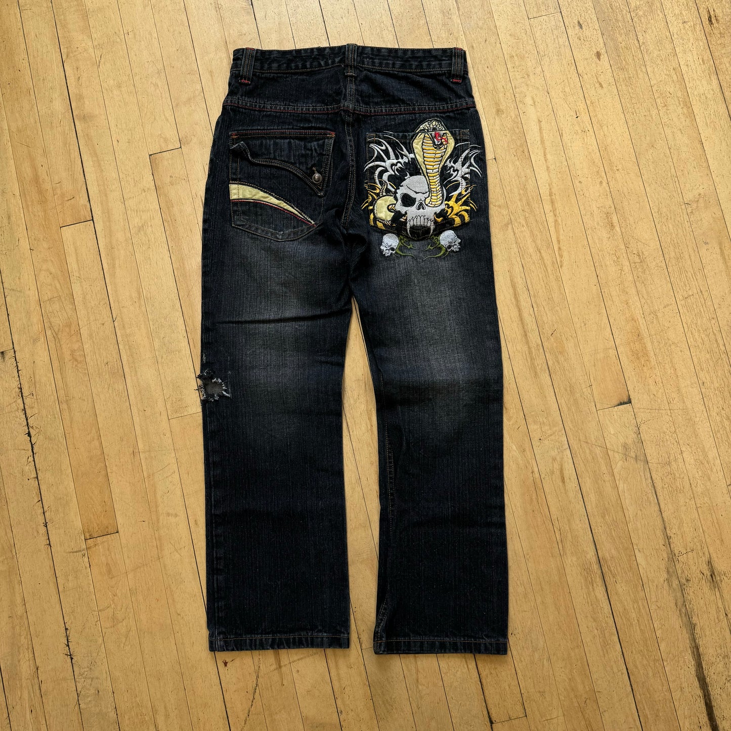 Vintage Y2K Paco Embroidered Cobra Denim Jeans Sz 31x31