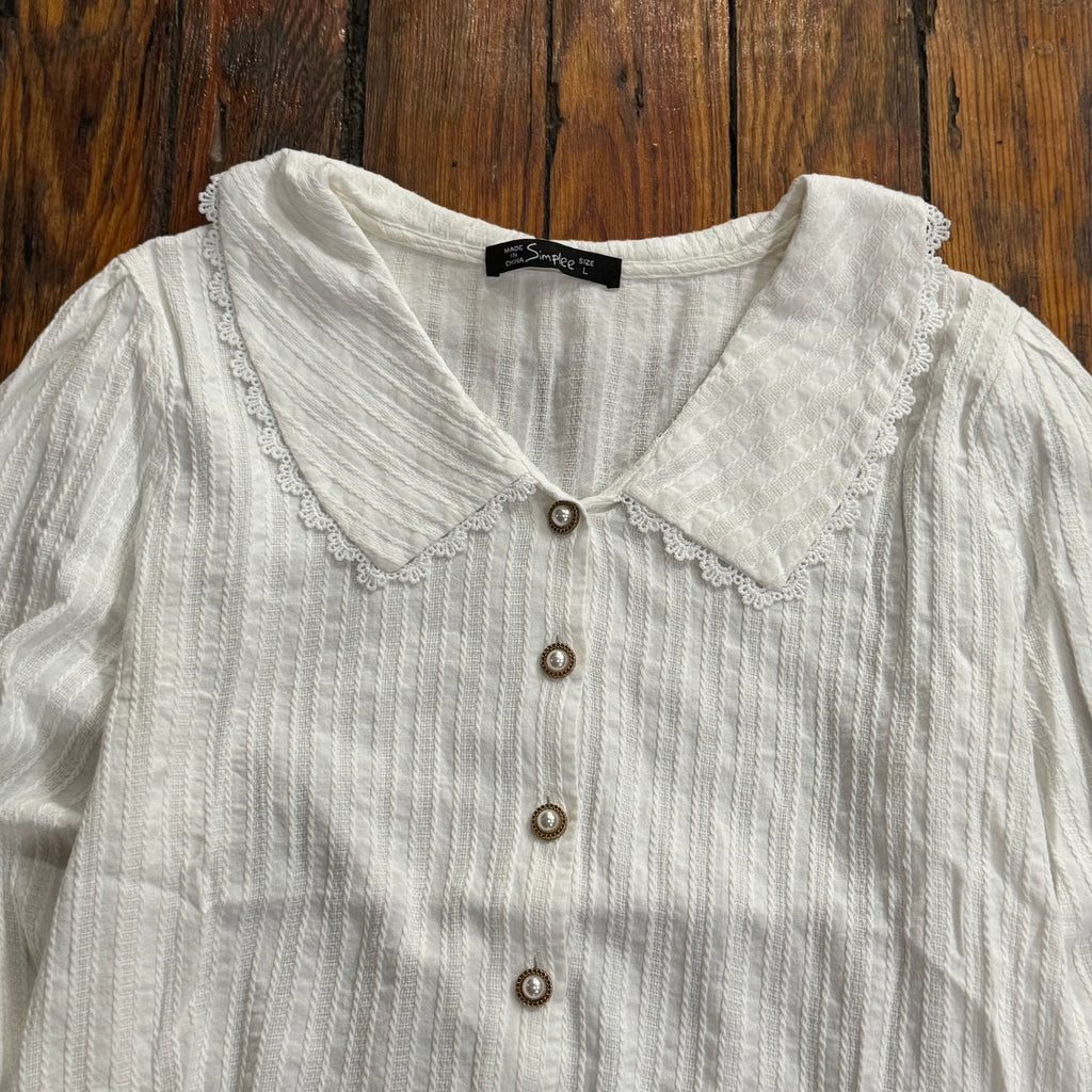 Y2K Pearl Button Simple Top Sz L