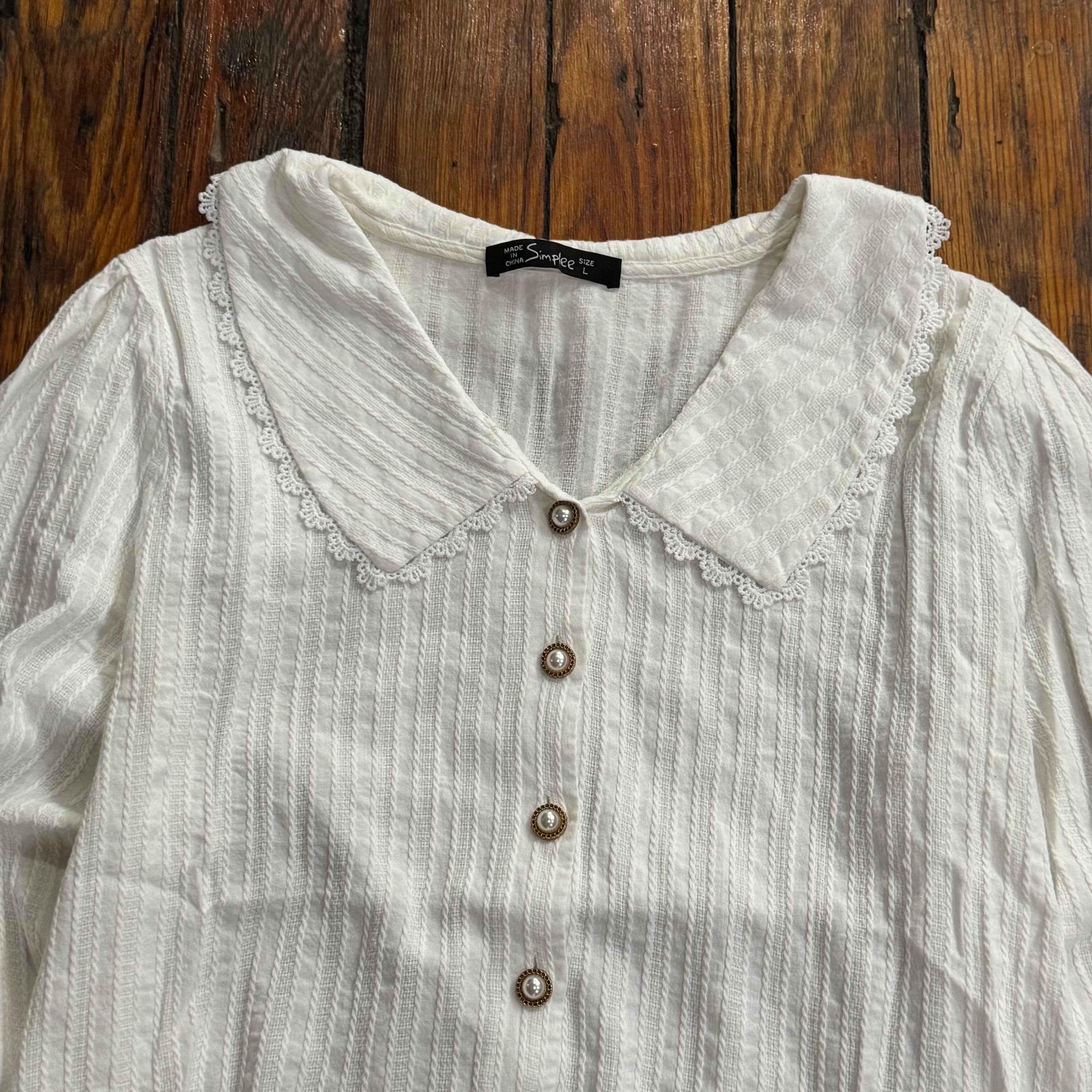Y2K Pearl Button Simple Top Sz L