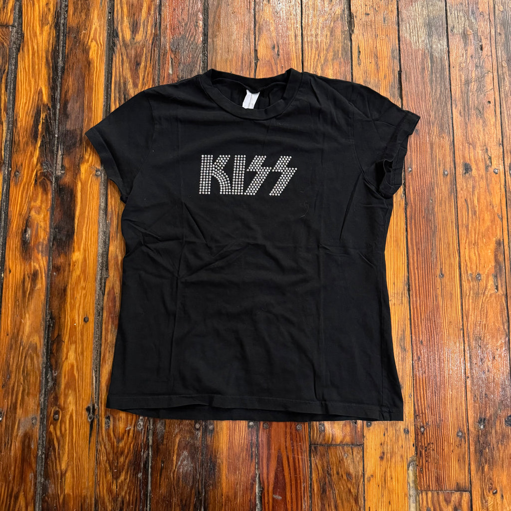 Y2K Bedazzled Kiss SpellOut Baby T-shirt Sz S