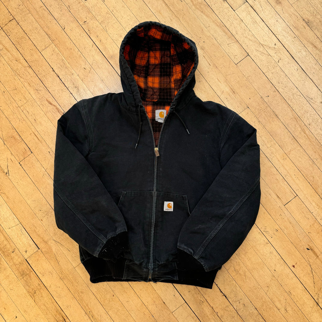 Vintage Quilt Lined Hooded Black Carhartt Jacket Sz S