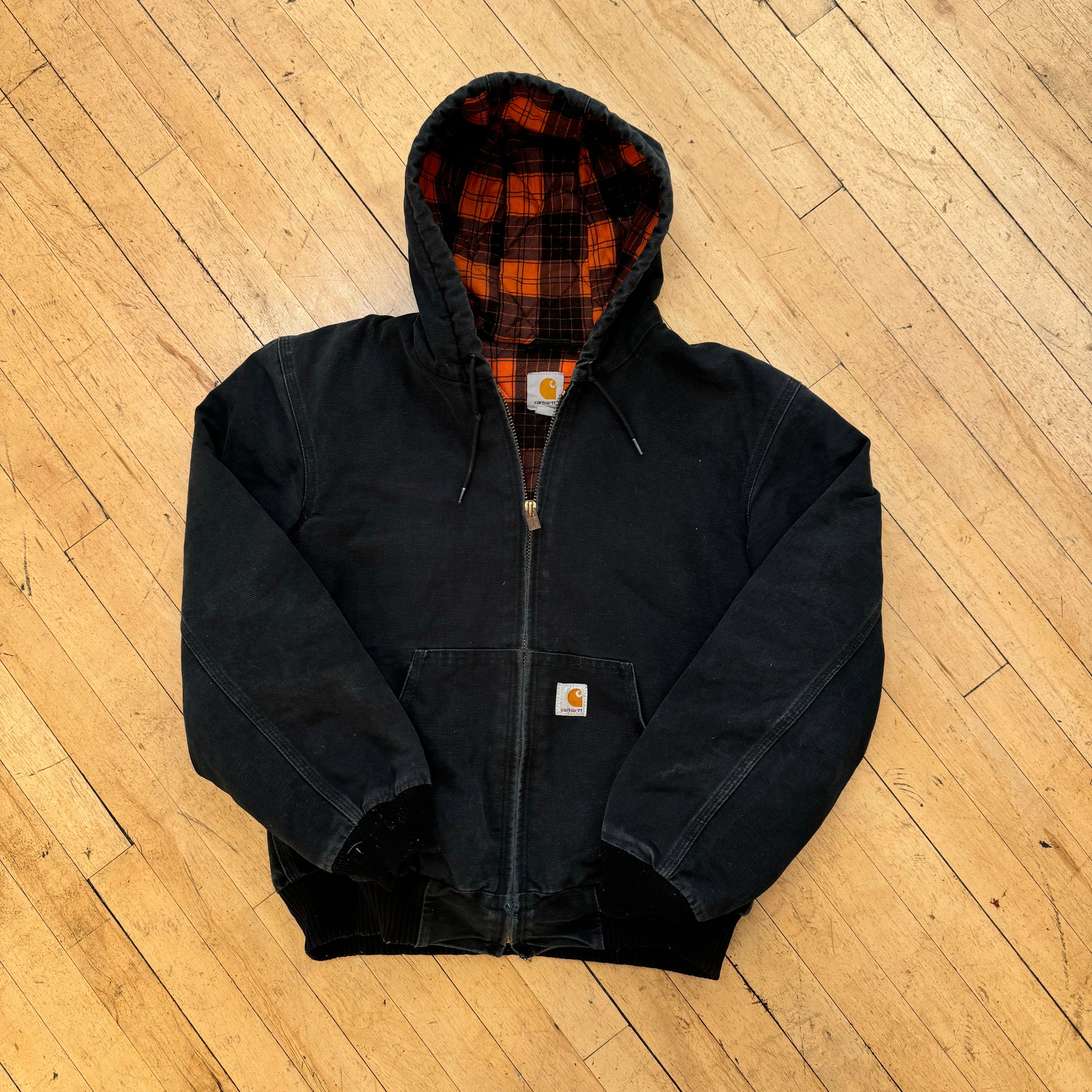 Vintage Quilt Lined Hooded Black Carhartt Jacket Sz S