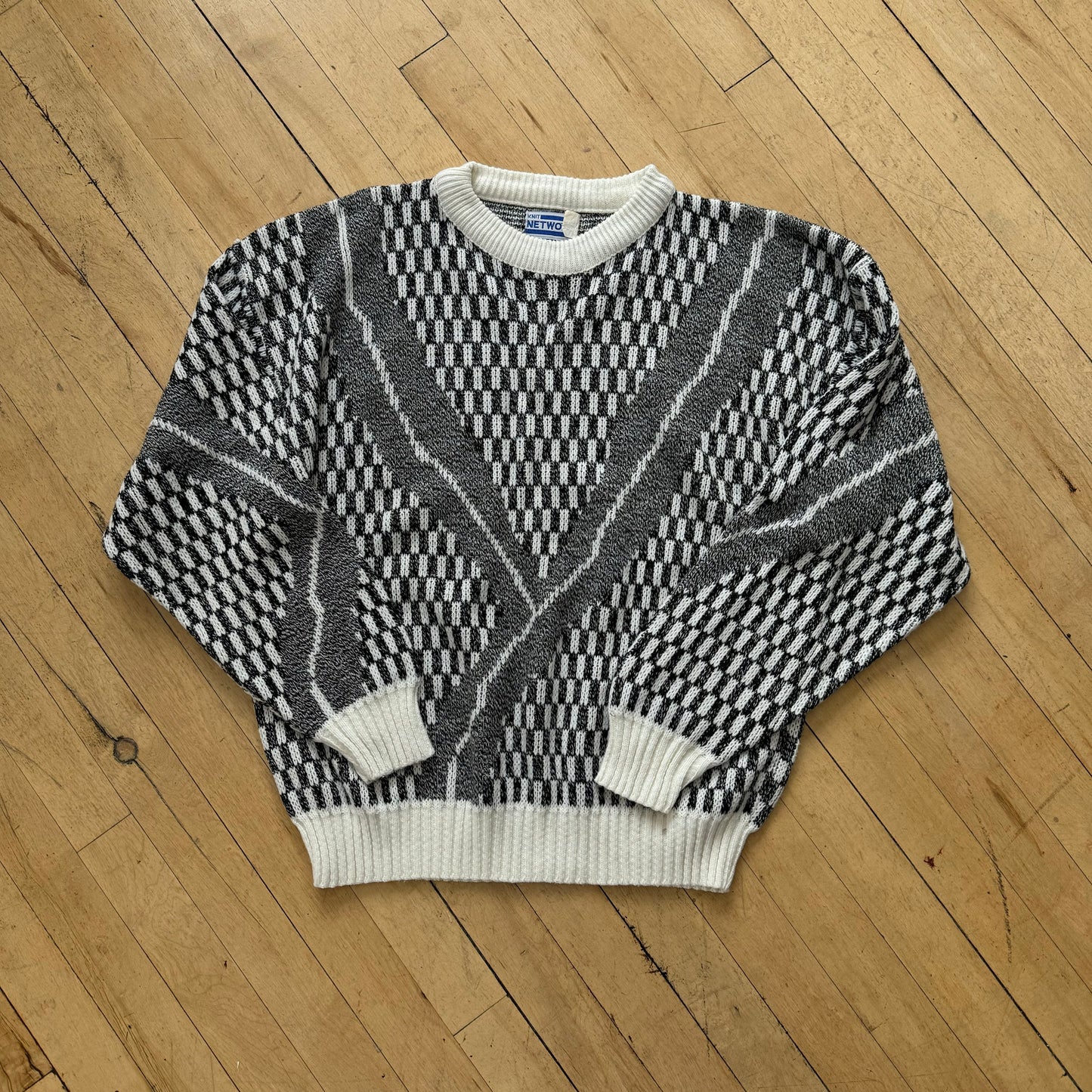 Vintage Knit Network Black & White Sweater Sz M