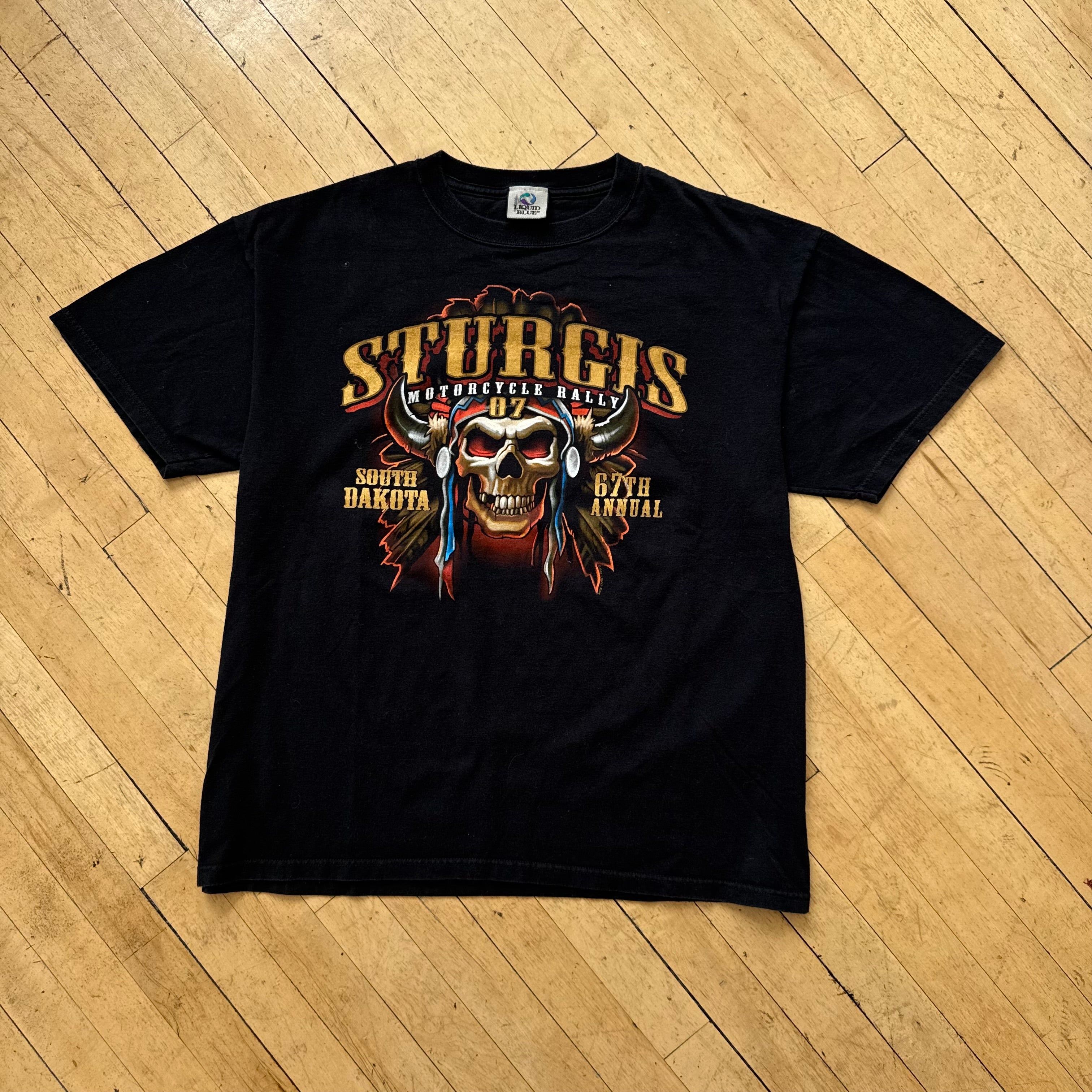 Y2K Liquid Blue Biker Sturgis T-shirt Sz L