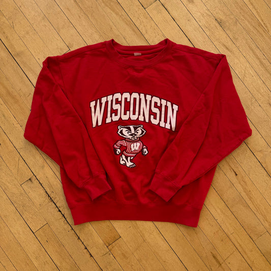 Y2K Wisconsin SpellOut CrewNeck Sz L