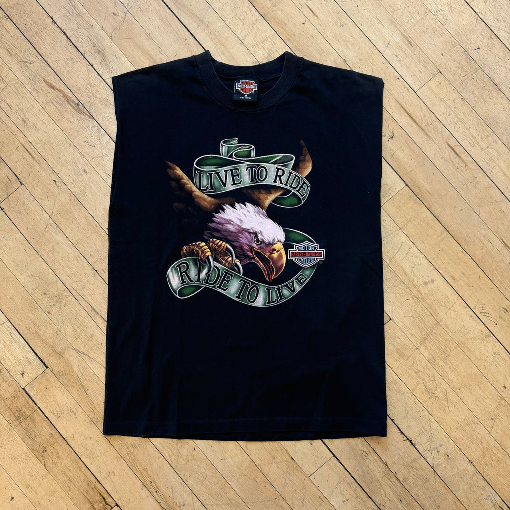 Vintage Harley Davidson Eagle Live To Ride 3D Emblem T-Shirt Sz L