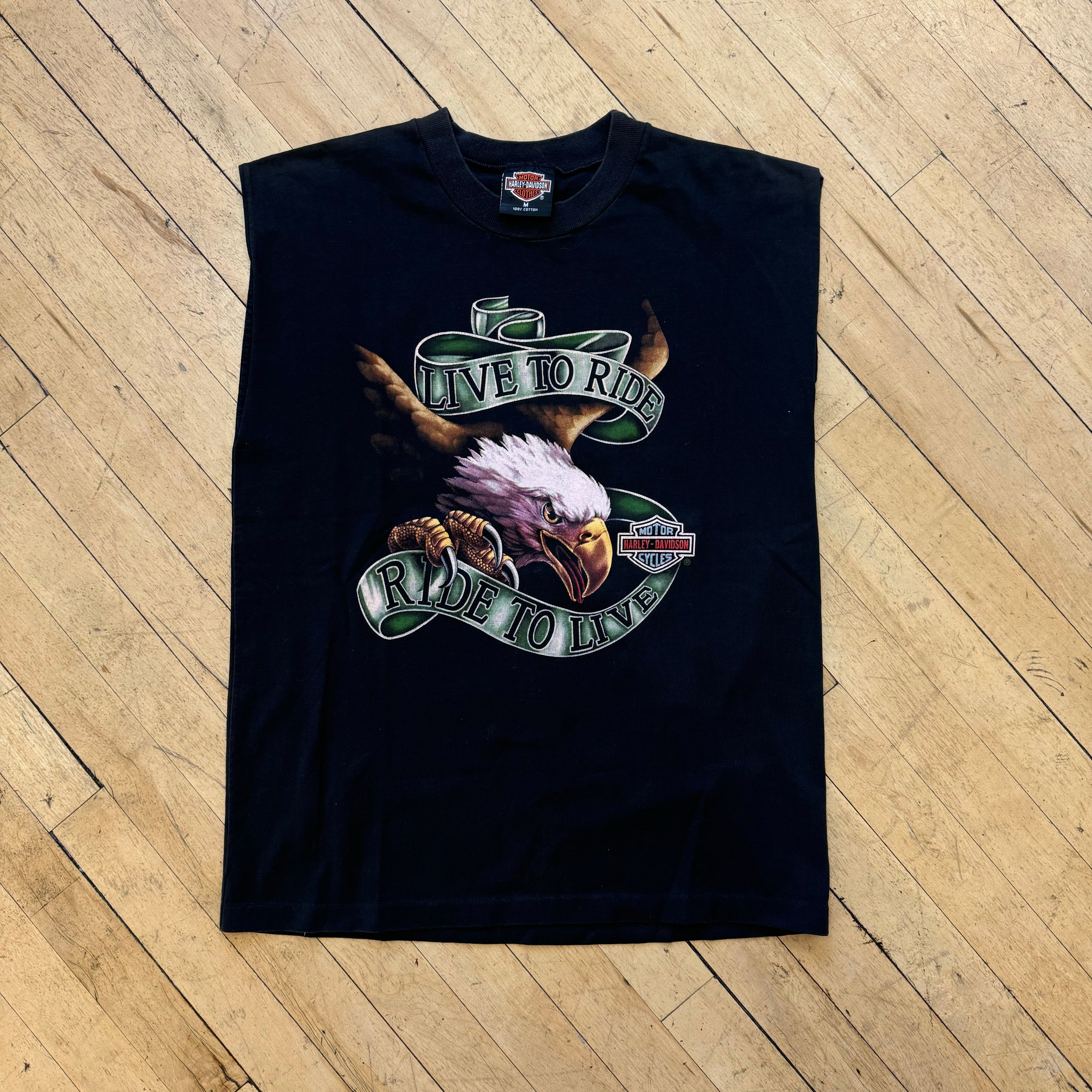 Vintage Harley Davidson Eagle Live To Ride 3D Emblem T-Shirt Sz L