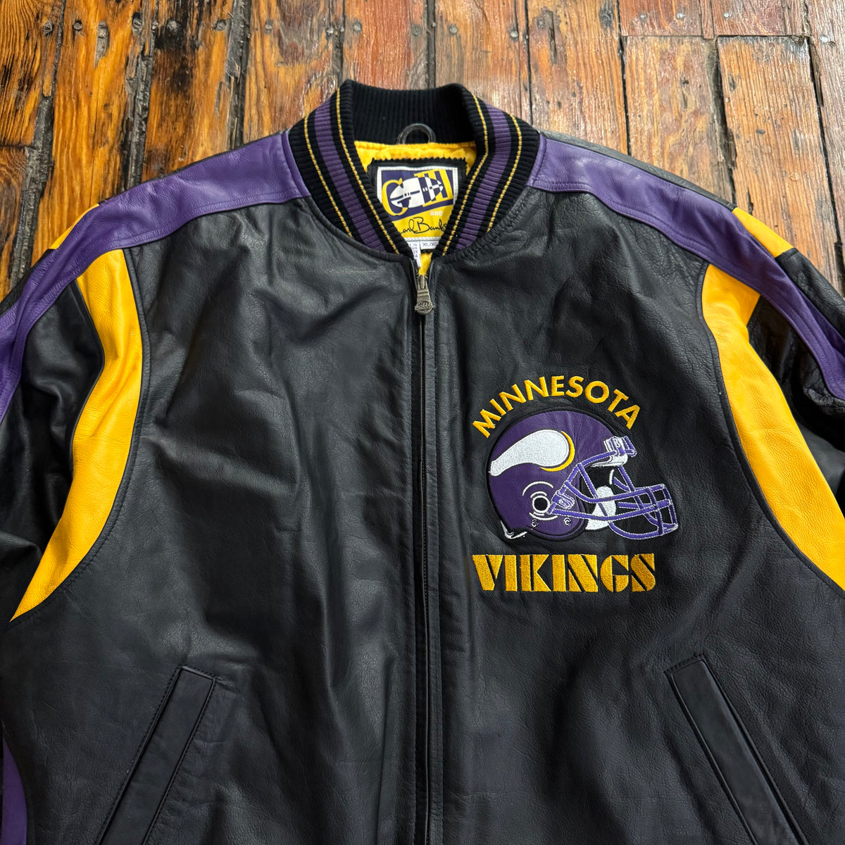 Vintage Minnesota Vikings Carl Banks Leather Jacket Sz XL