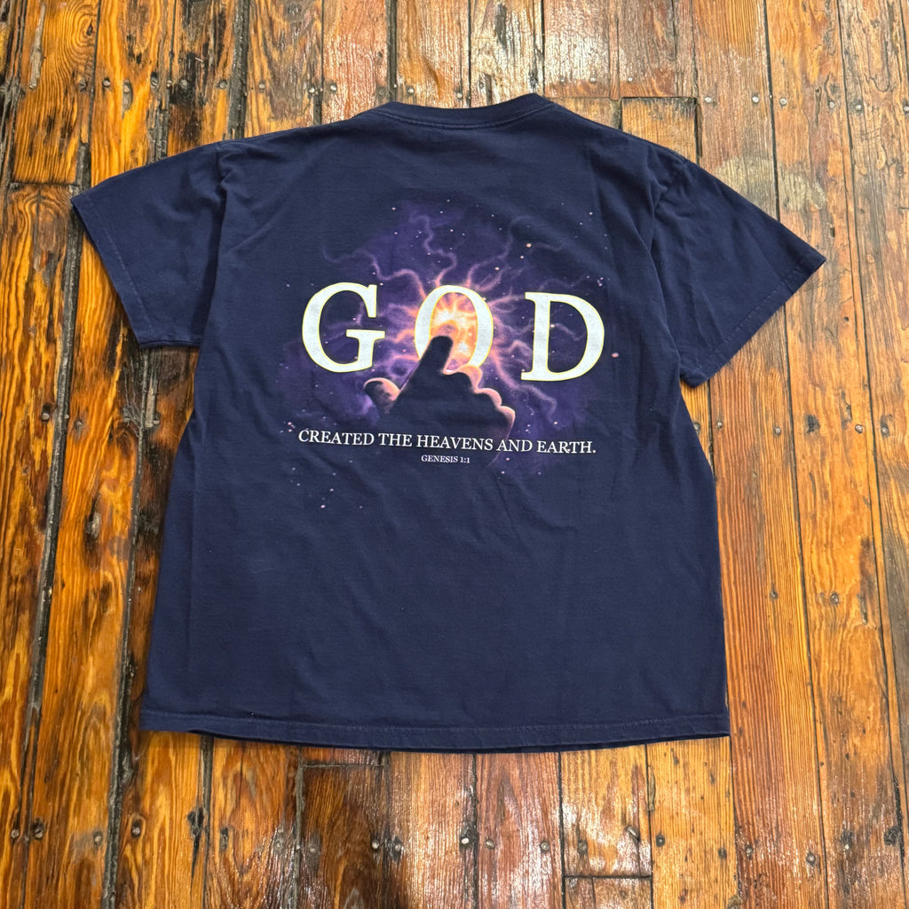 Vintage In the Beginning God T-shirt Sz L