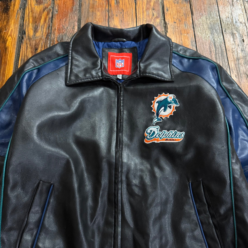 Vintage Miami Dolphins Leather NFL Jacket Sz L