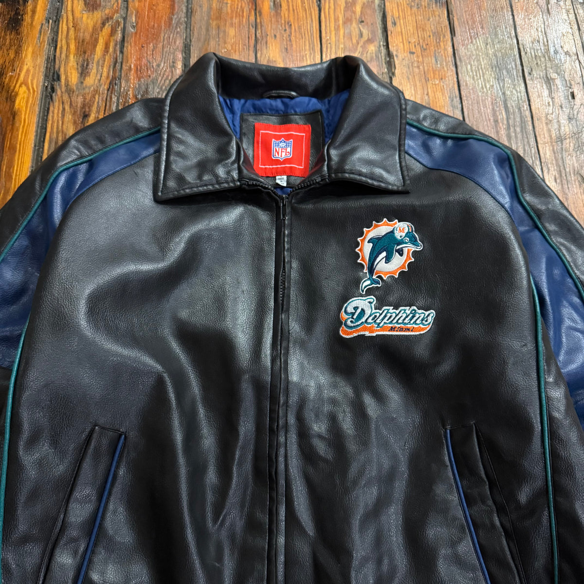 Vintage Miami Dolphins Leather NFL Jacket Sz L