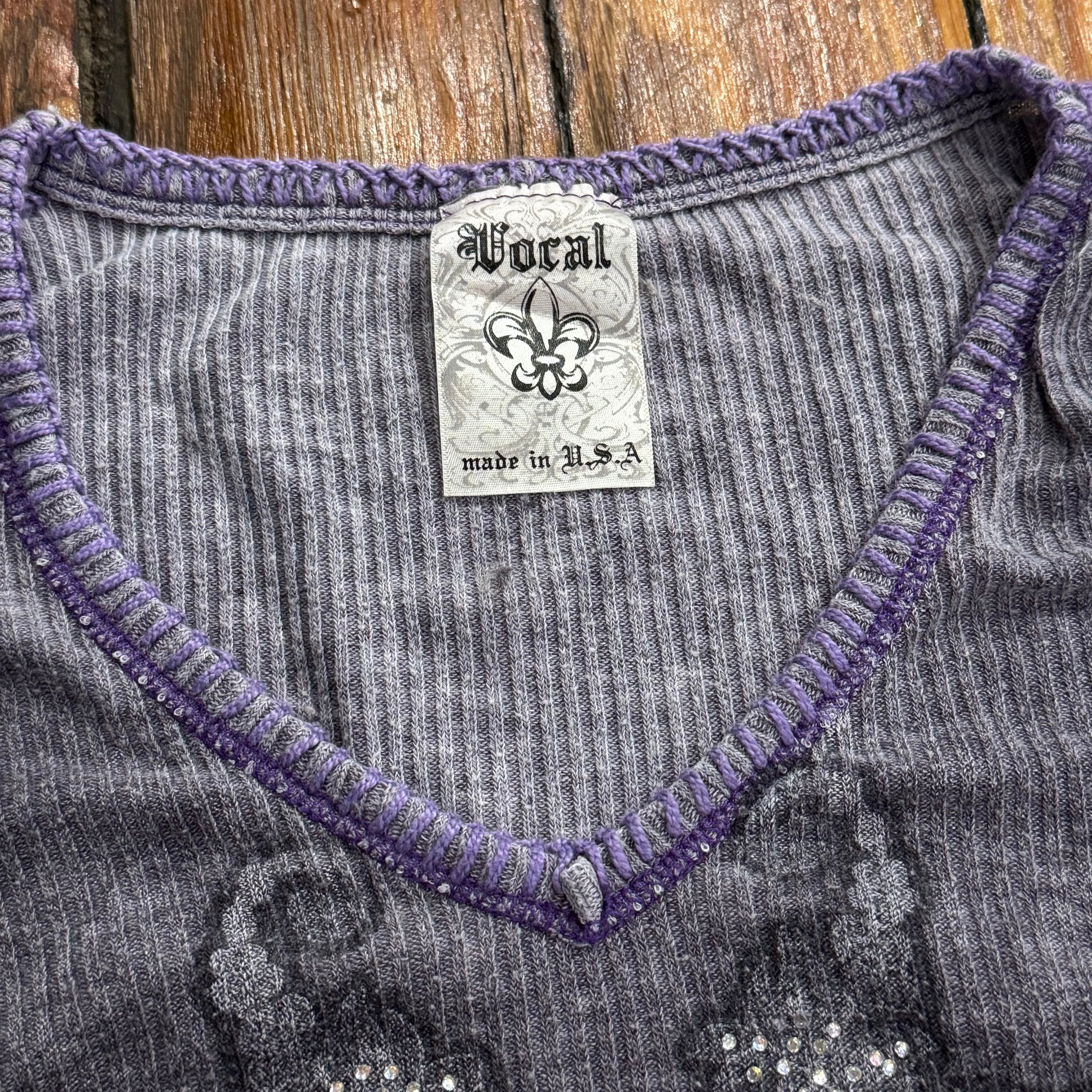 Y2K Voral Bedazzled Cross Long Sleeve Shirt Sz L