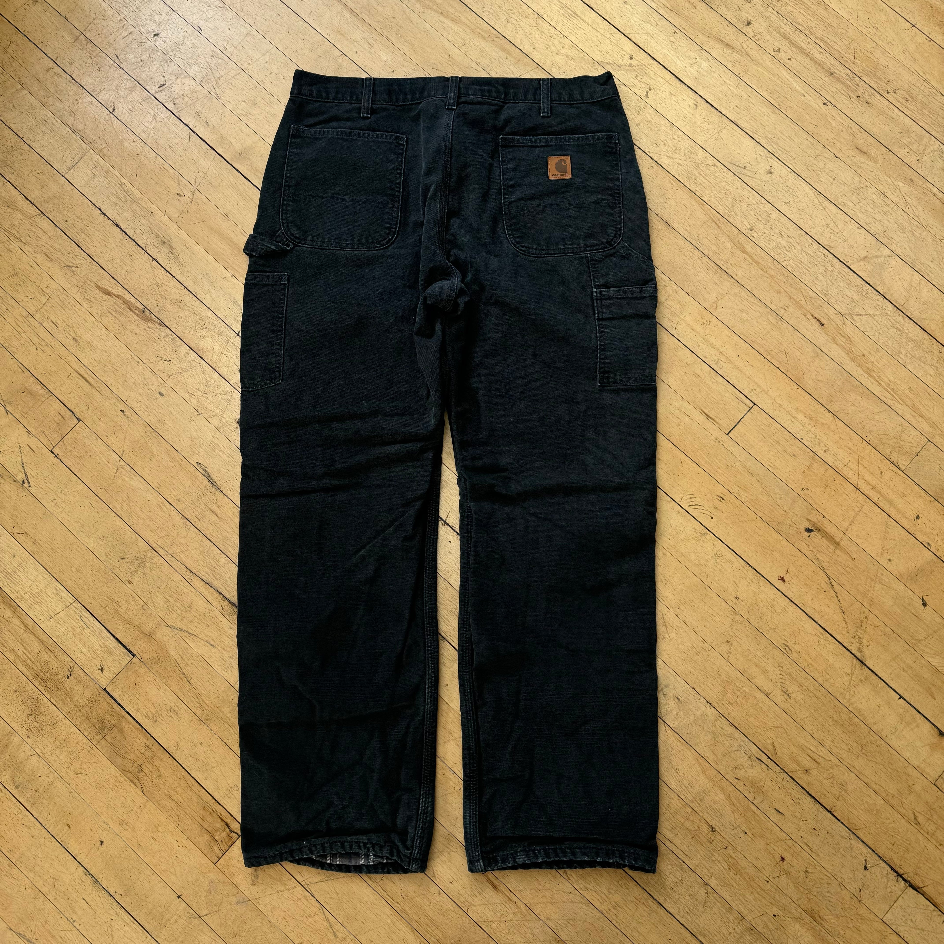 Vintage Plaid Lined Carhartt Black Denim Jeans Sz 38x32