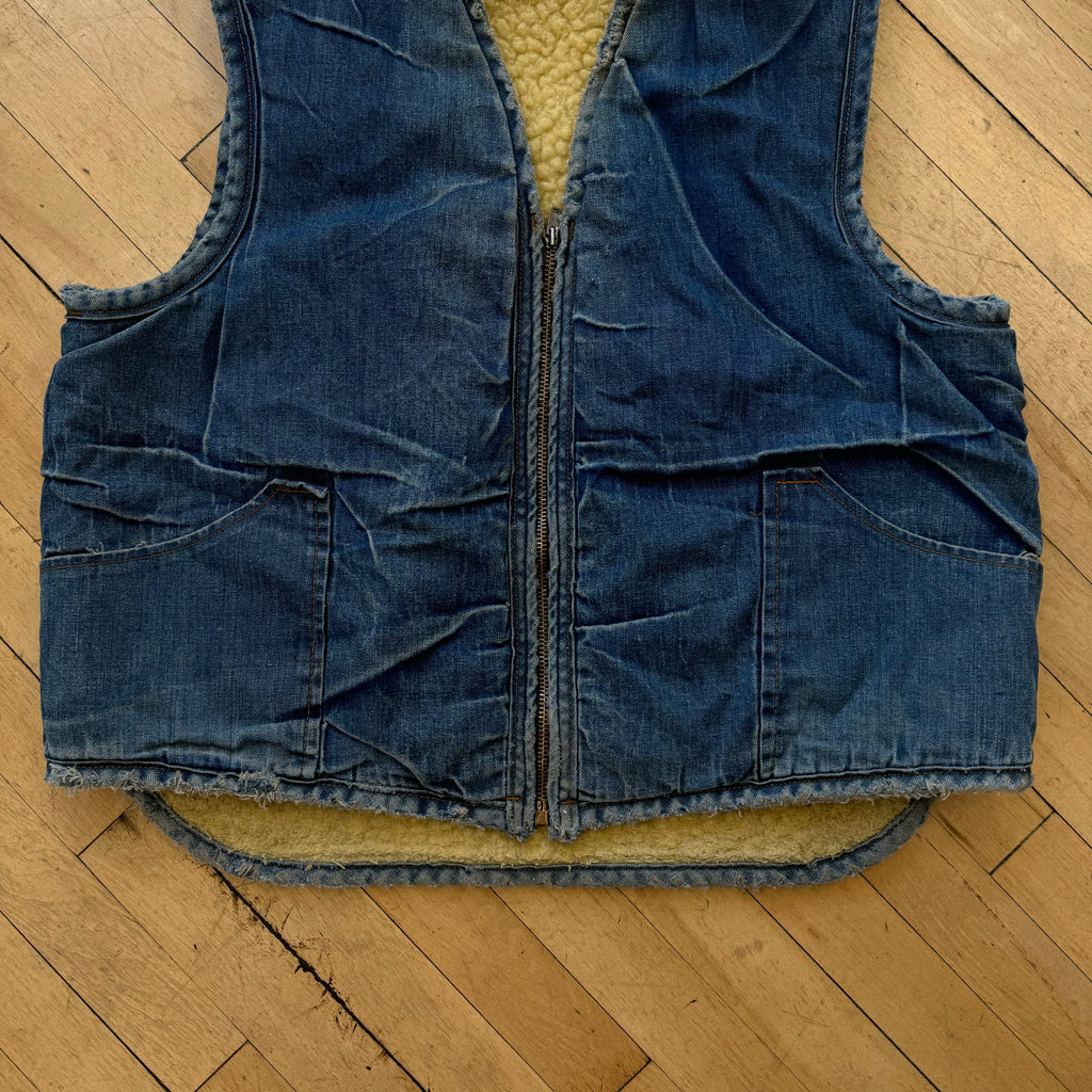 Vintage 70’s Sherpa Lined Denim Vest Sz L
