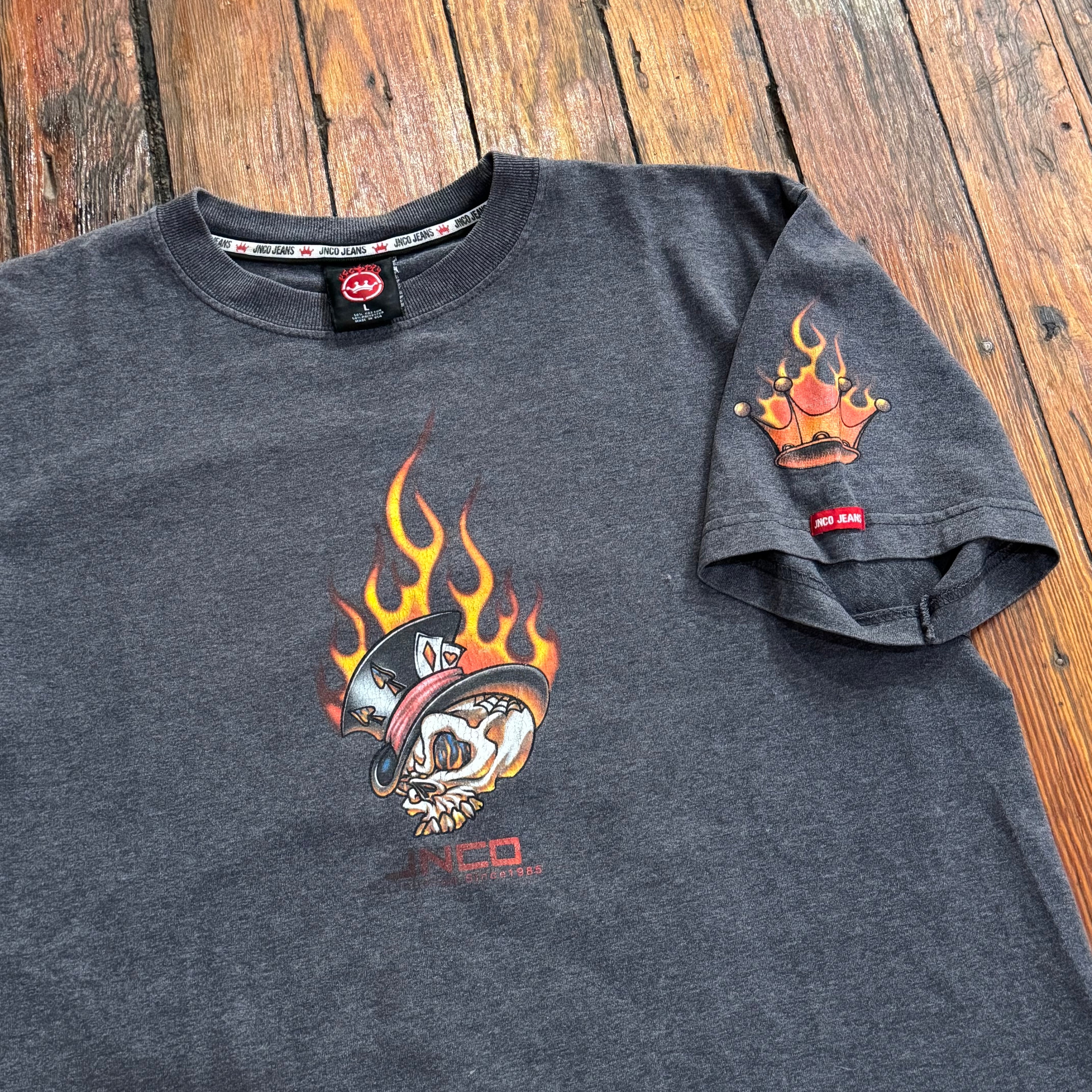 Y2K Jnco Flaming Skull T-shirt Sz XL
