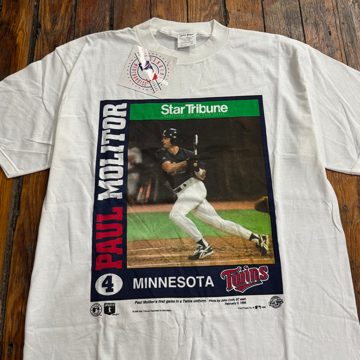 Vintage Minnesota Twins Paul Molitor Star Tribune T-shirt Sz XL (NEW)
