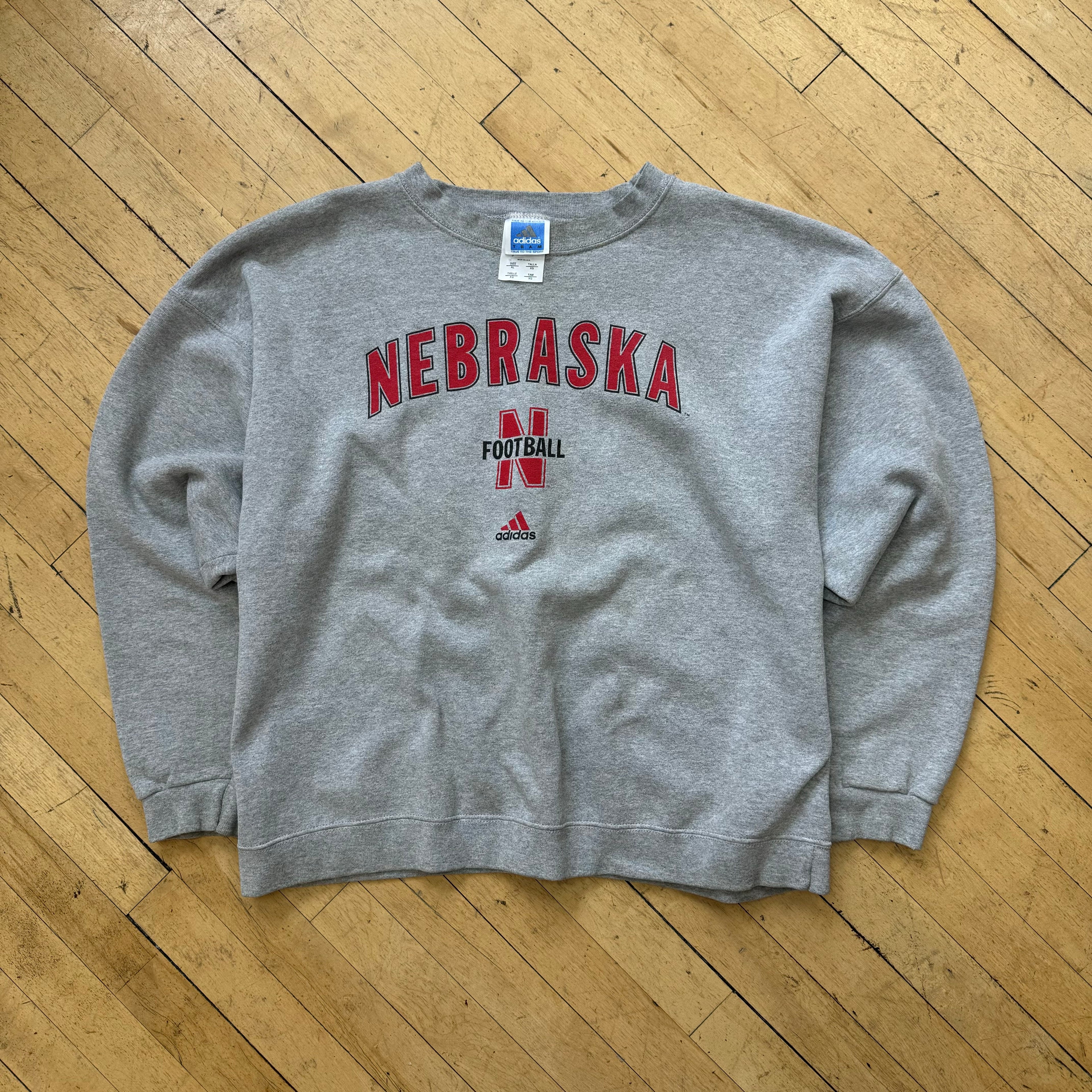 Vintage Adidas Nebraska SpellOut CrewNeck Sz XL