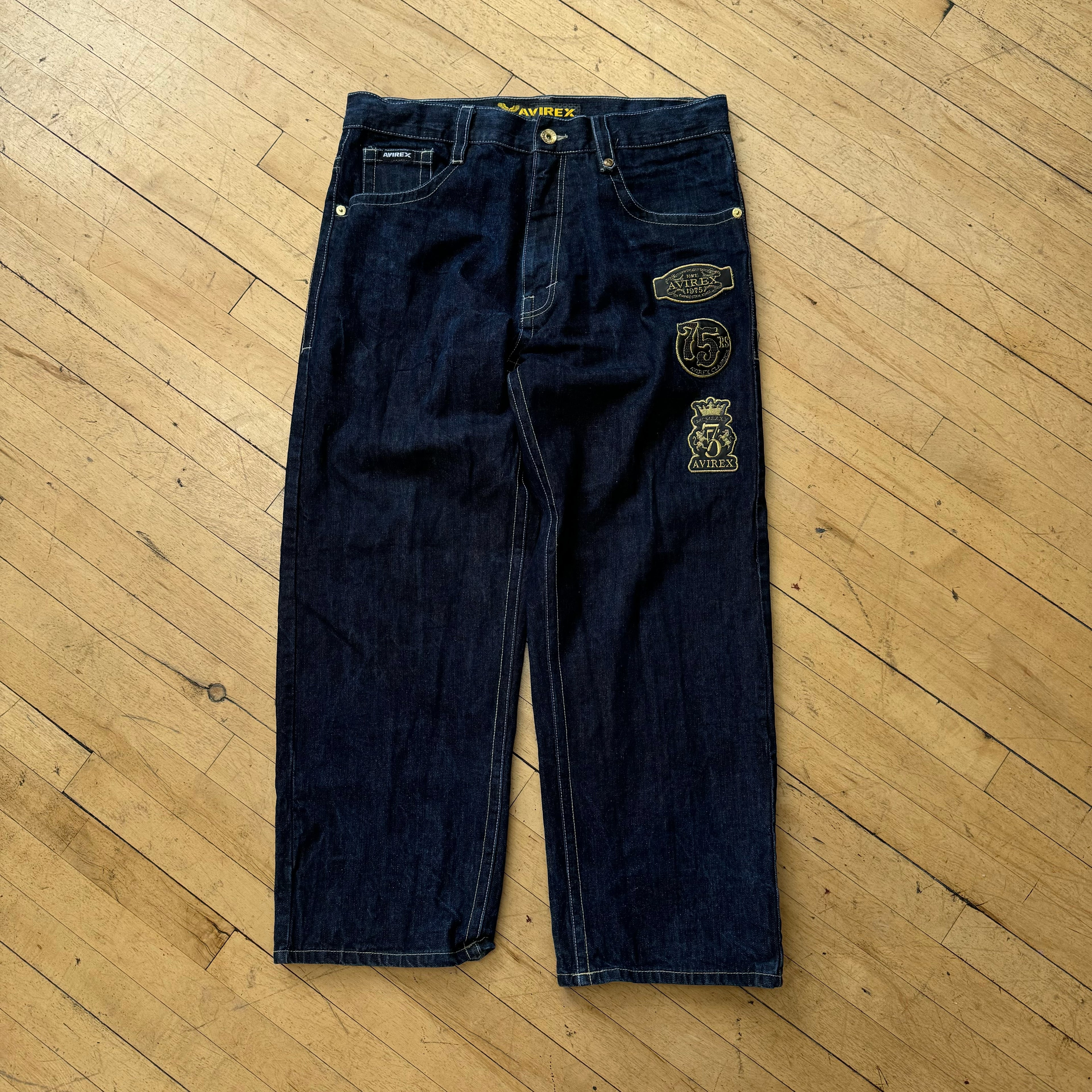 Y2K Avirex 75th Anniversary Patch Denim Jeans Sz 38x32