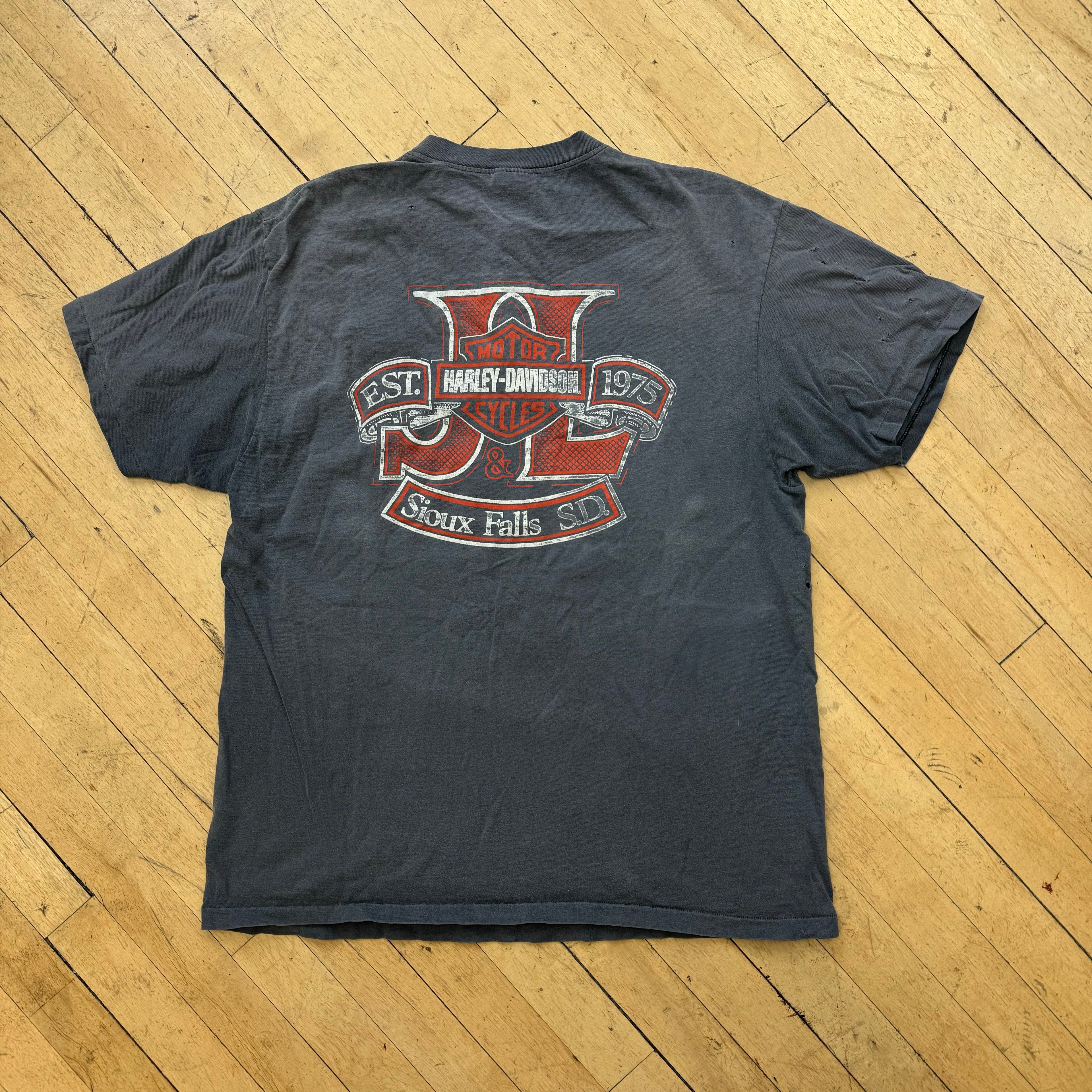 Vintage Faded 3-Button Harley Davidson Sioux Falls T-shirt Sz L