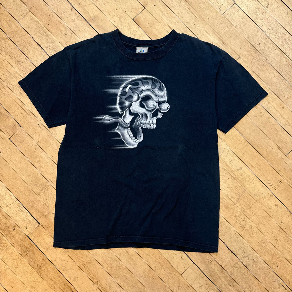 Vintage Liquid Blue Skull Flame Shut up & Ride T-shirt Sz L