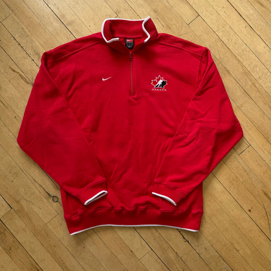 Vintage Nike Canada Hockey Quarter Zip CrewNeck Sz M