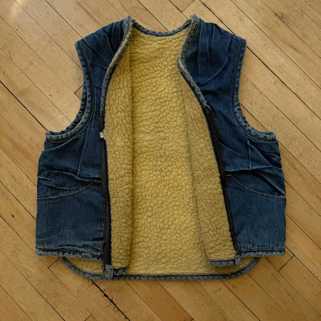 Vintage 70’s Sherpa Lined Denim Vest Sz L