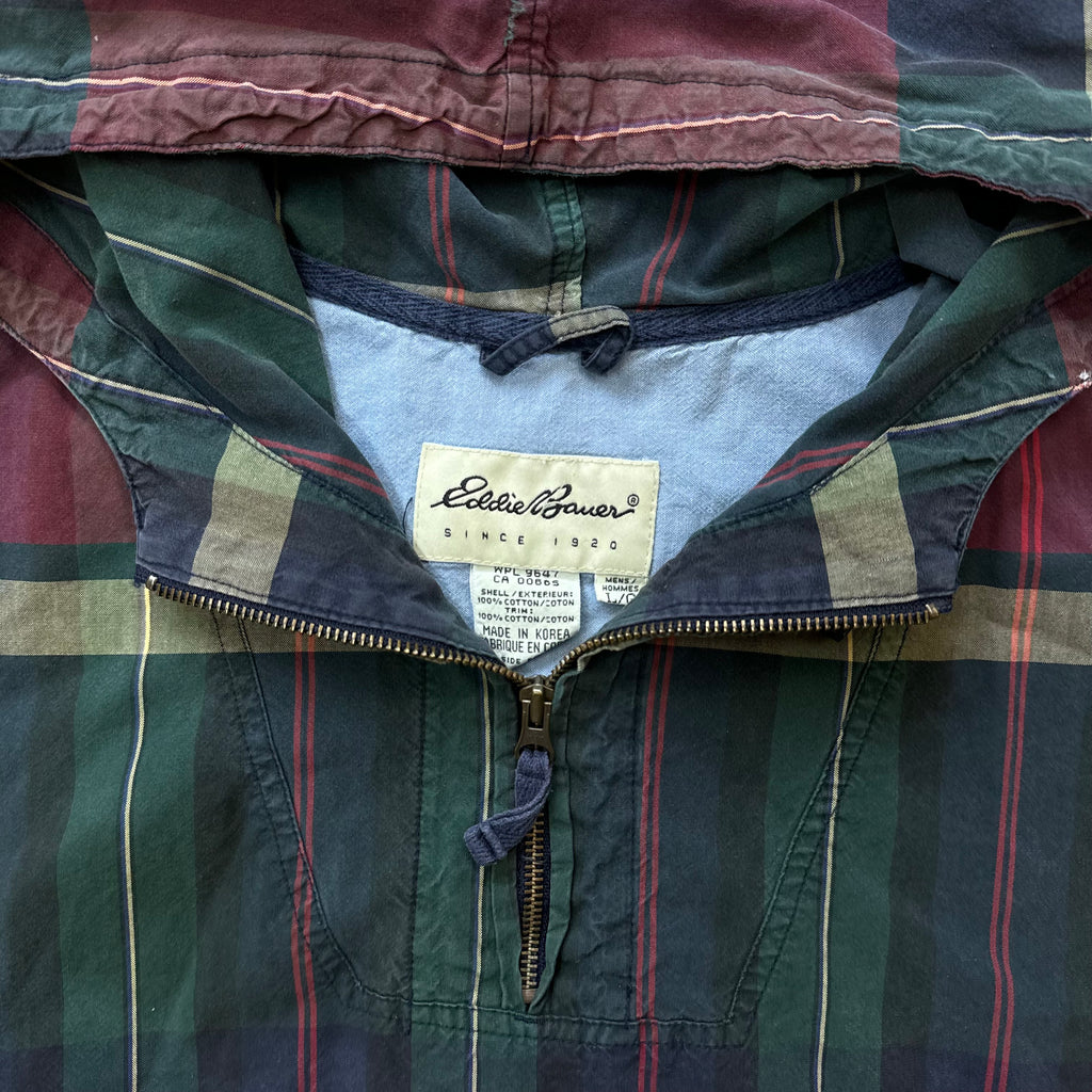 Vintage Eddie Bauer Plaid Quarter Zip Jacket Sz L