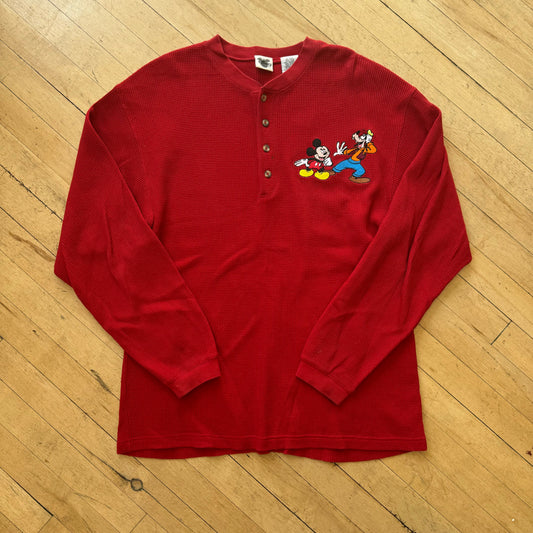 Vintage Mickey Mouse & Goofy Waffle Long Sleeve T-shirt Sz M