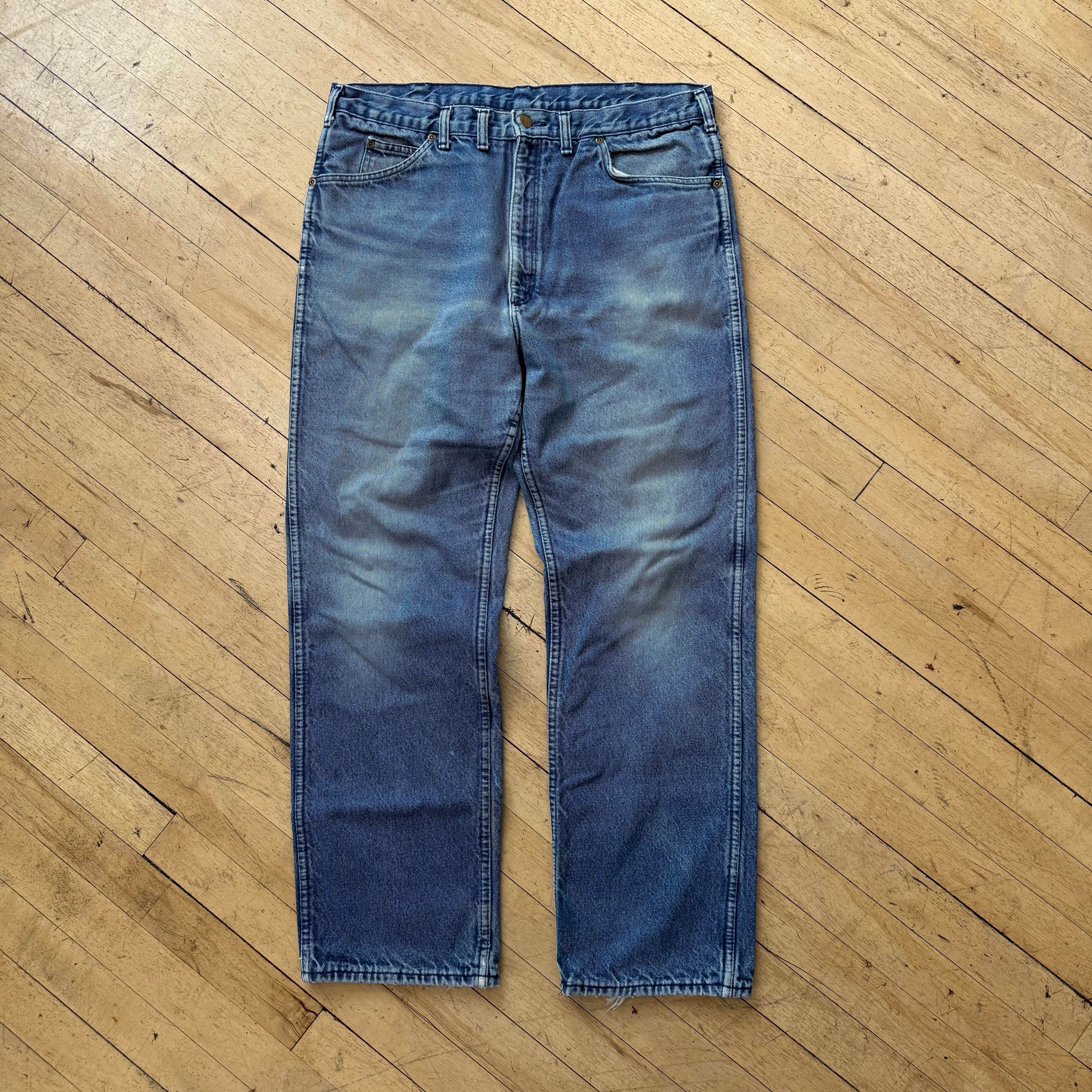 Vintage Faded Plaid Lined OshKosh Denim Jeans Sz 38x32