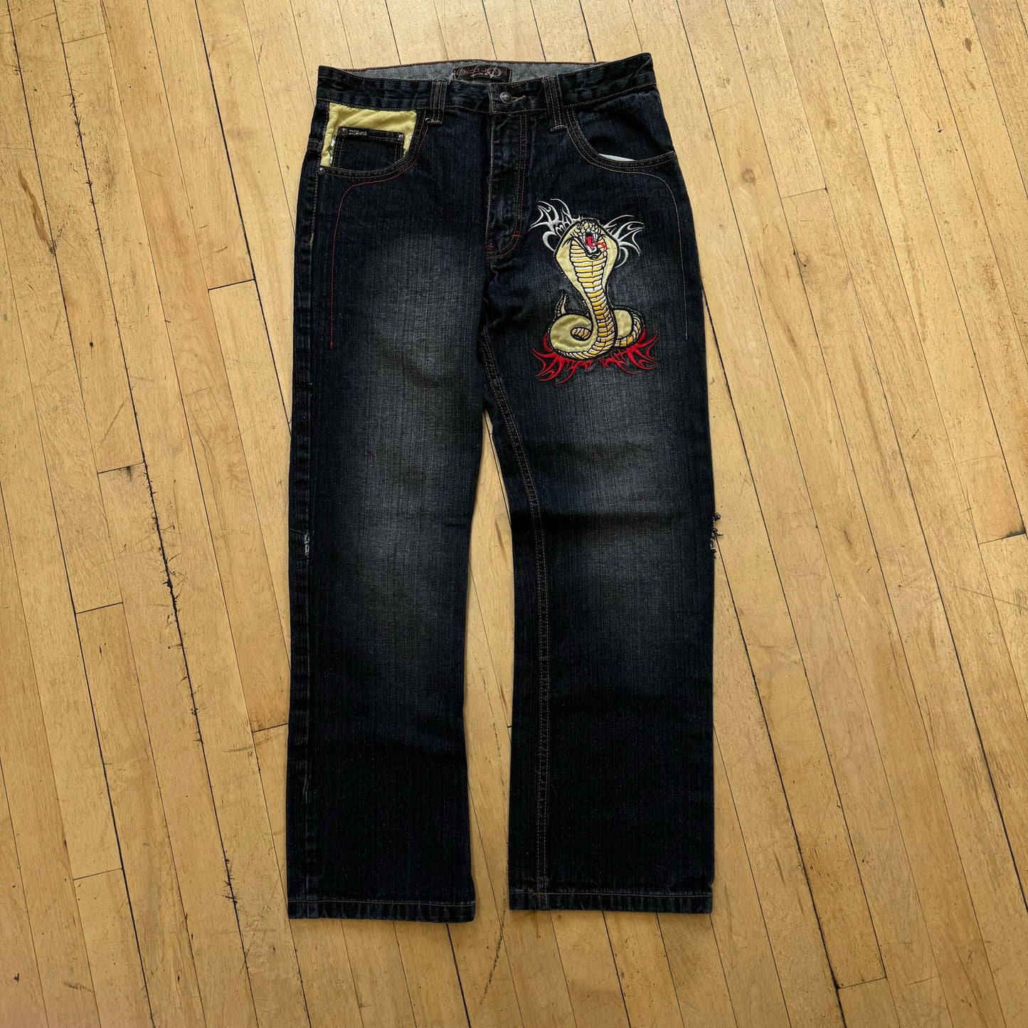 Vintage Y2K Paco Embroidered Cobra Denim Jeans Sz 31x31