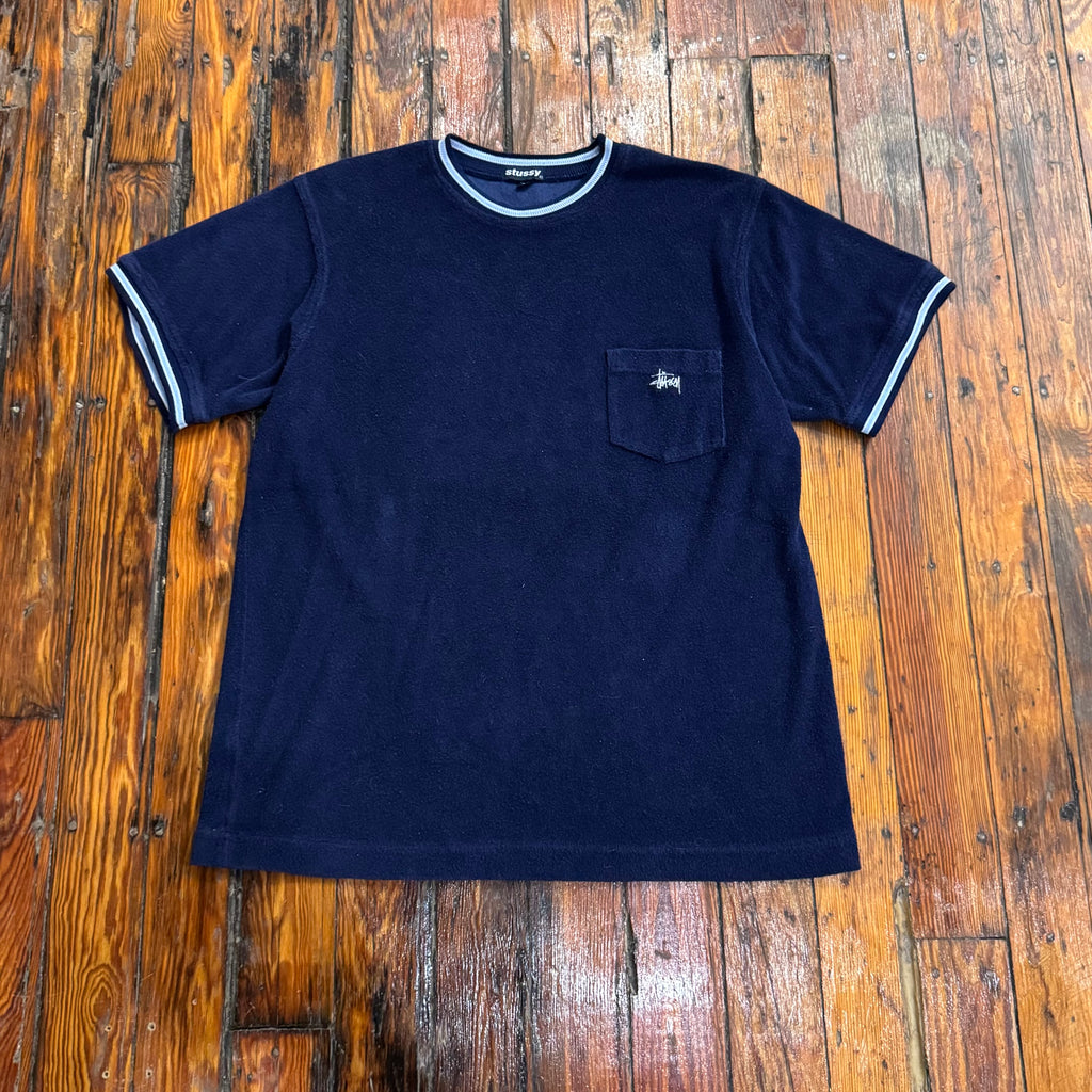 Vintage Terry Cloth Stussy Pocket T-shirt Sz L