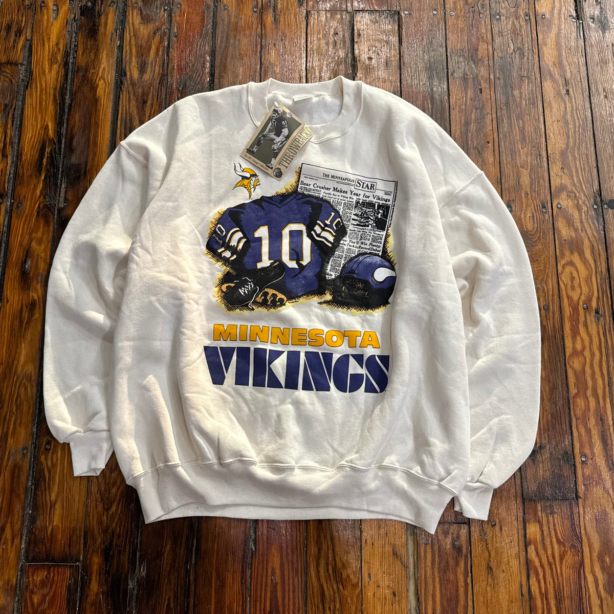 Vintage Minnesota Vikings Newspaper CrewNeck Sz XXL