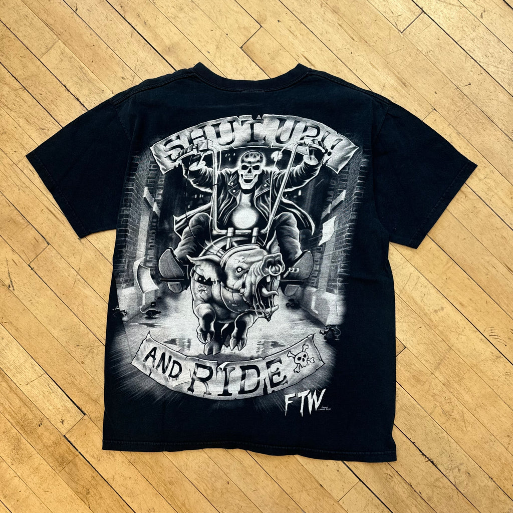 Vintage Liquid Blue Skull Flame Shut up & Ride T-shirt Sz L