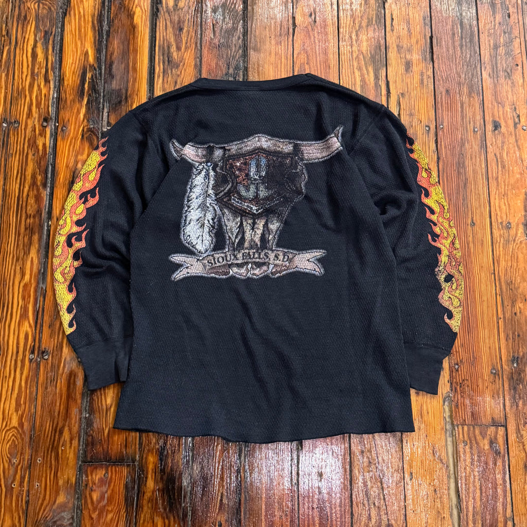 Vintage Harley Davidson Flame Hit thermal Long Sleeve T-shirt Sz L