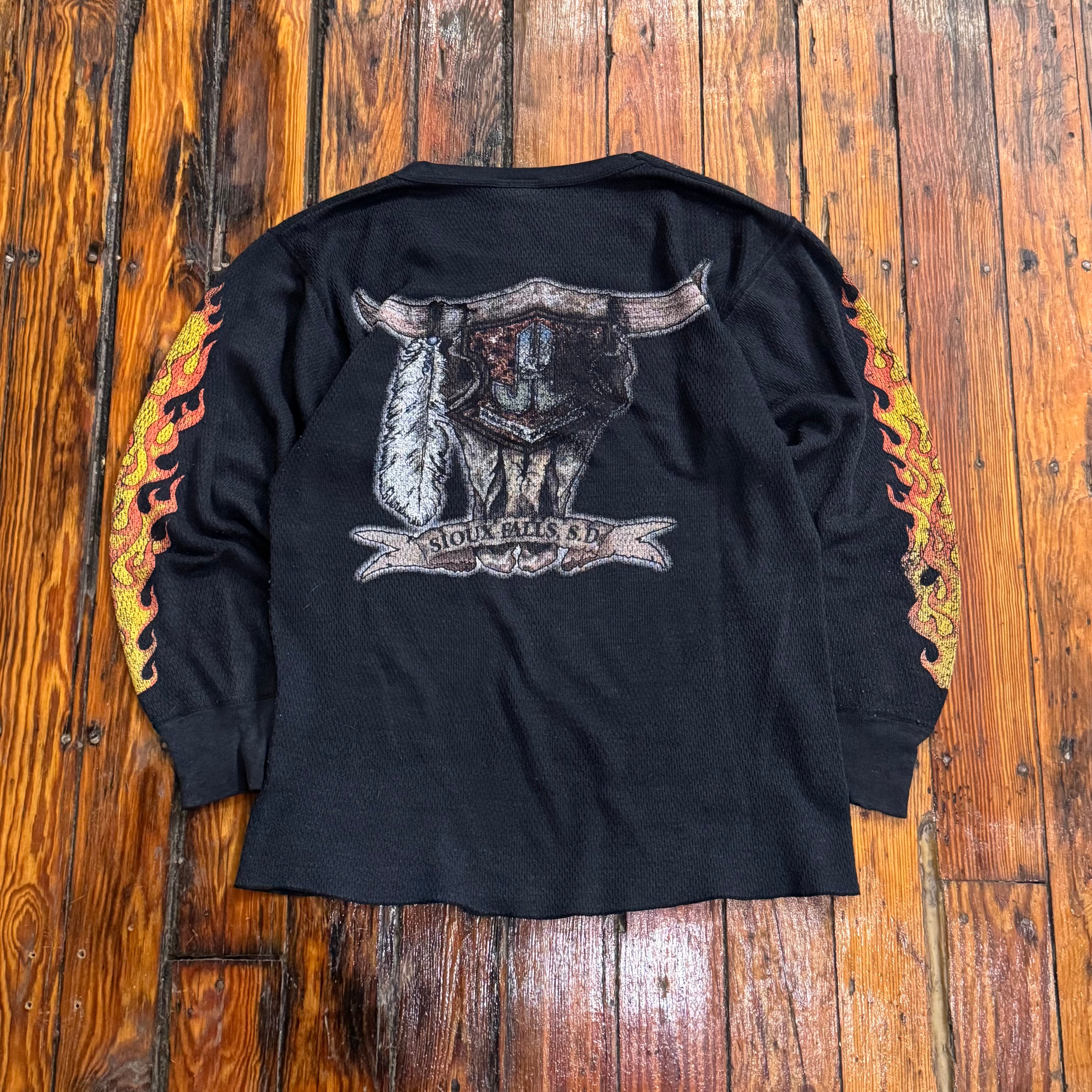 Vintage Harley Davidson Flame Hit thermal Long Sleeve T-shirt Sz L
