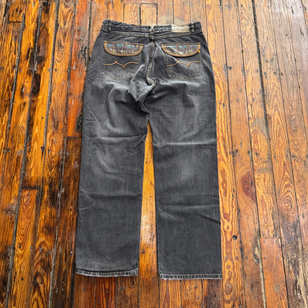 Y2K LNG Faded BLK Denim Jeans Sz 40